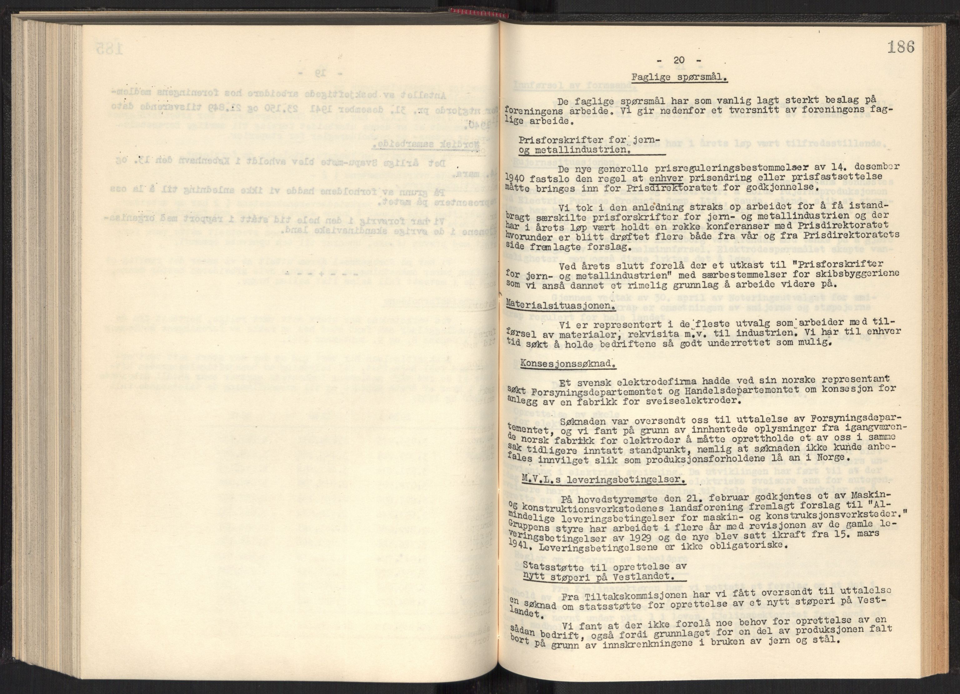 Teknologibedriftenes Landsforening TBL, RA/PA-1700/A/Ad/L0006: Årsberetning med register, 1937-1943, p. 186