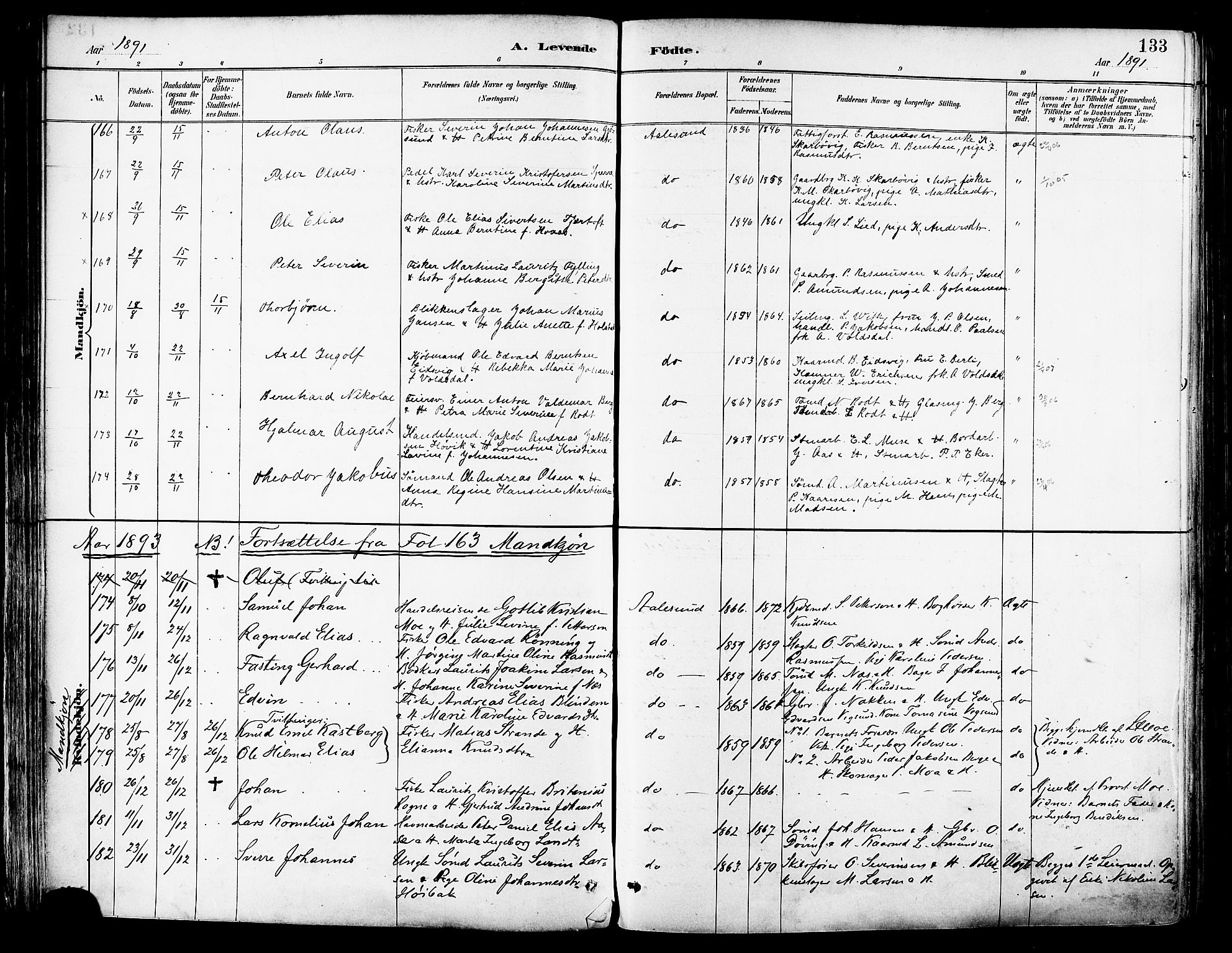 Ministerialprotokoller, klokkerbøker og fødselsregistre - Møre og Romsdal, SAT/A-1454/529/L0455: Parish register (official) no. 529A05, 1885-1893, p. 133