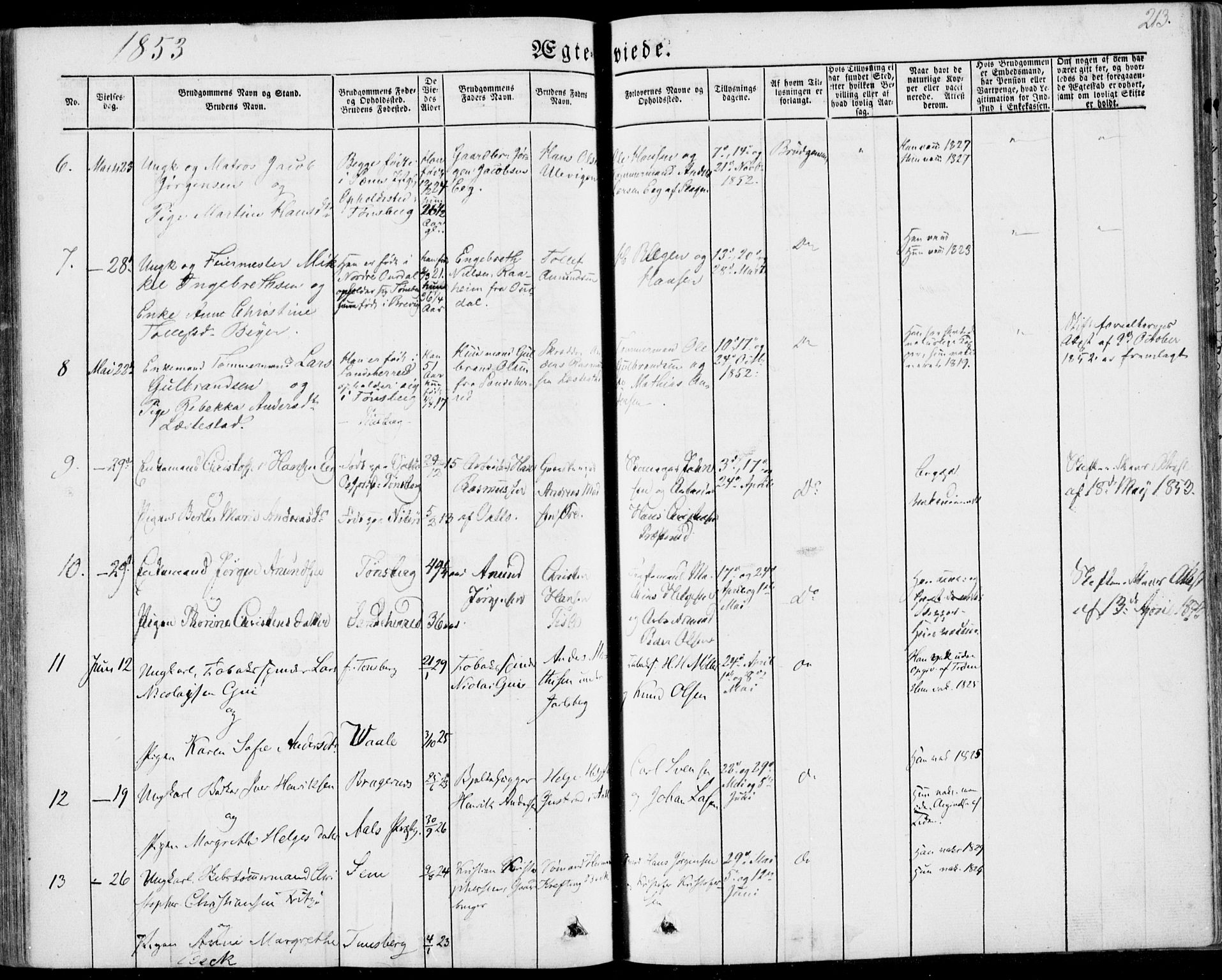 Tønsberg kirkebøker, AV/SAKO-A-330/F/Fa/L0007: Parish register (official) no. I 7, 1845-1854, p. 213