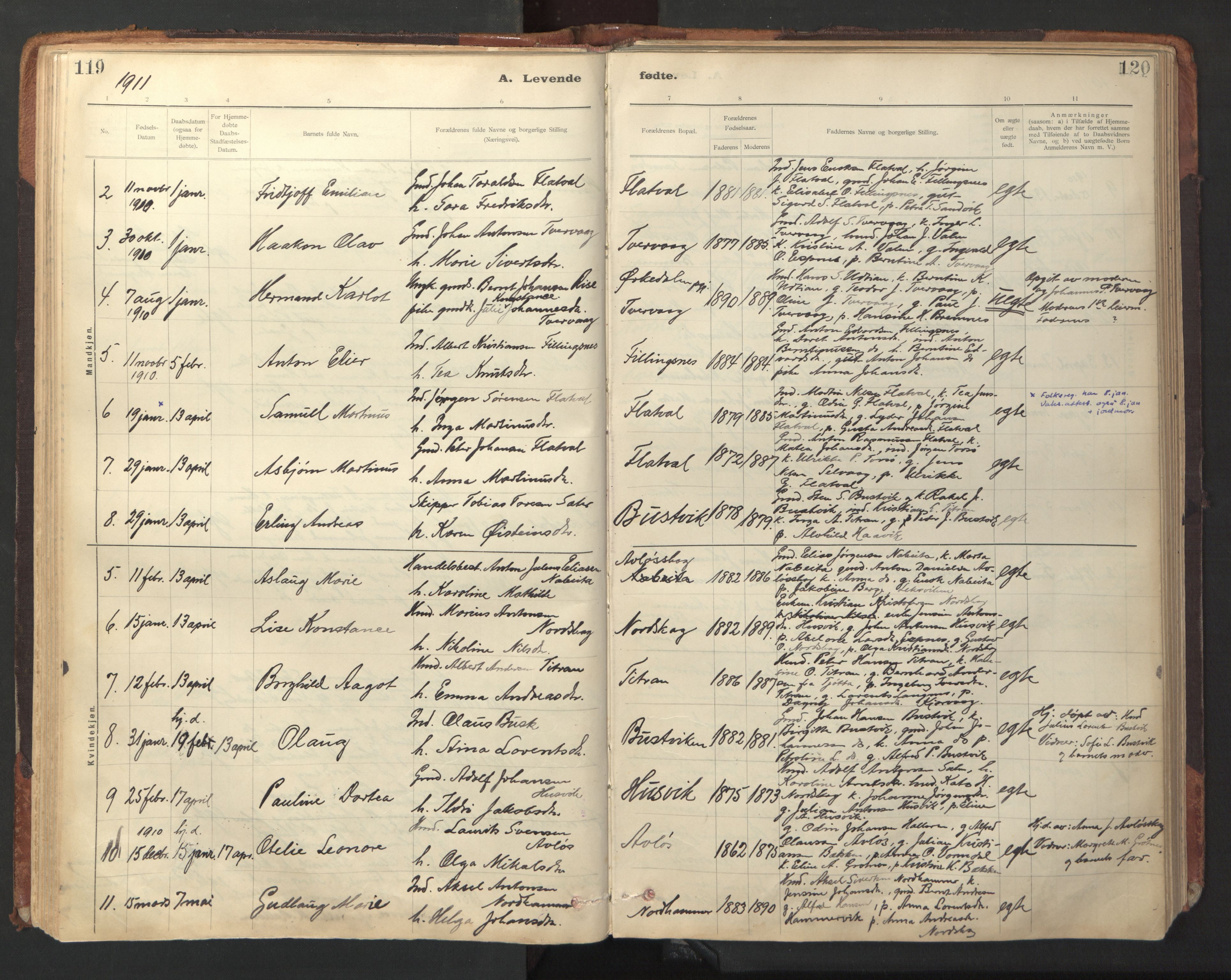 Ministerialprotokoller, klokkerbøker og fødselsregistre - Sør-Trøndelag, SAT/A-1456/641/L0596: Parish register (official) no. 641A02, 1898-1915, p. 119-120