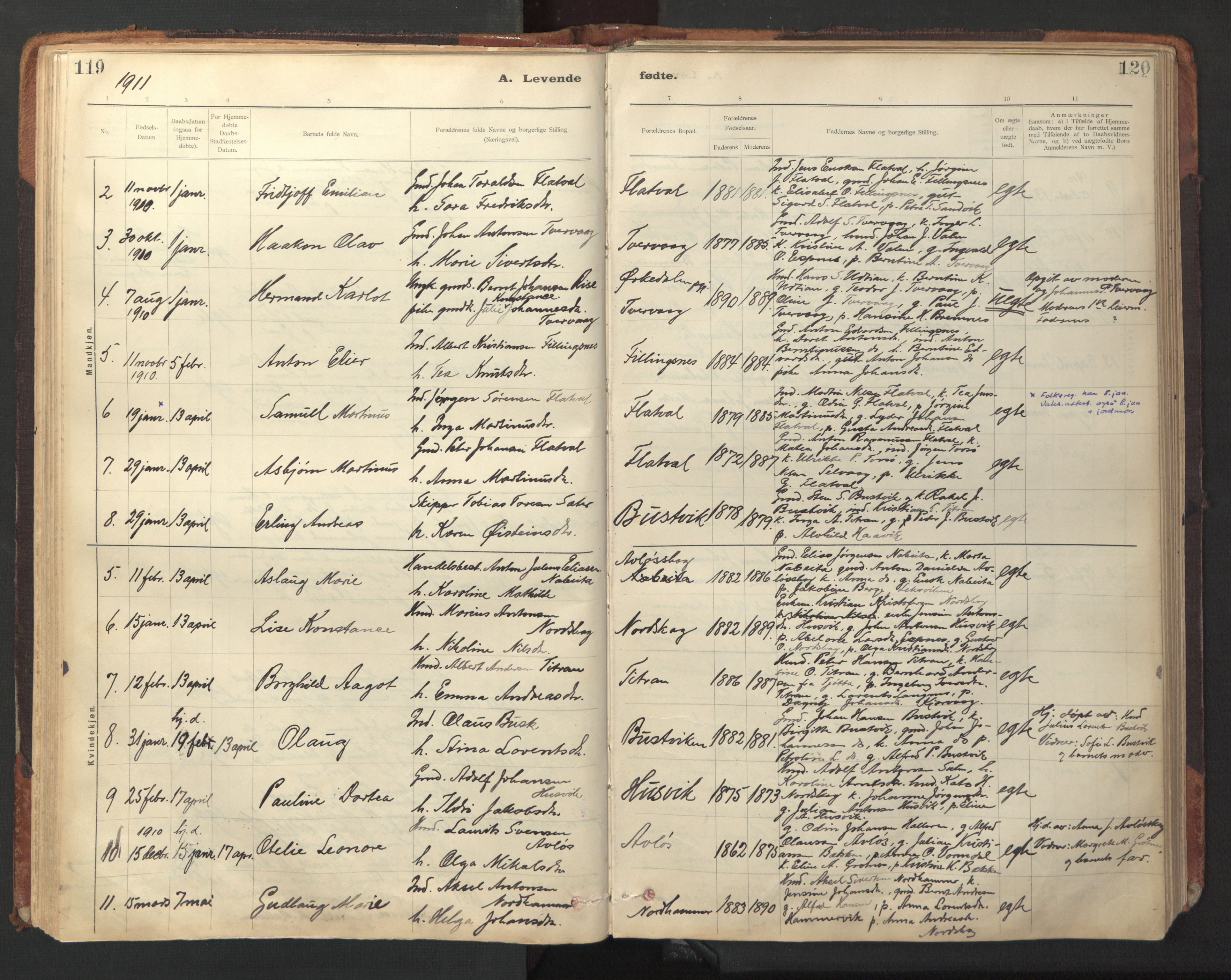 Ministerialprotokoller, klokkerbøker og fødselsregistre - Sør-Trøndelag, AV/SAT-A-1456/641/L0596: Parish register (official) no. 641A02, 1898-1915, p. 119-120