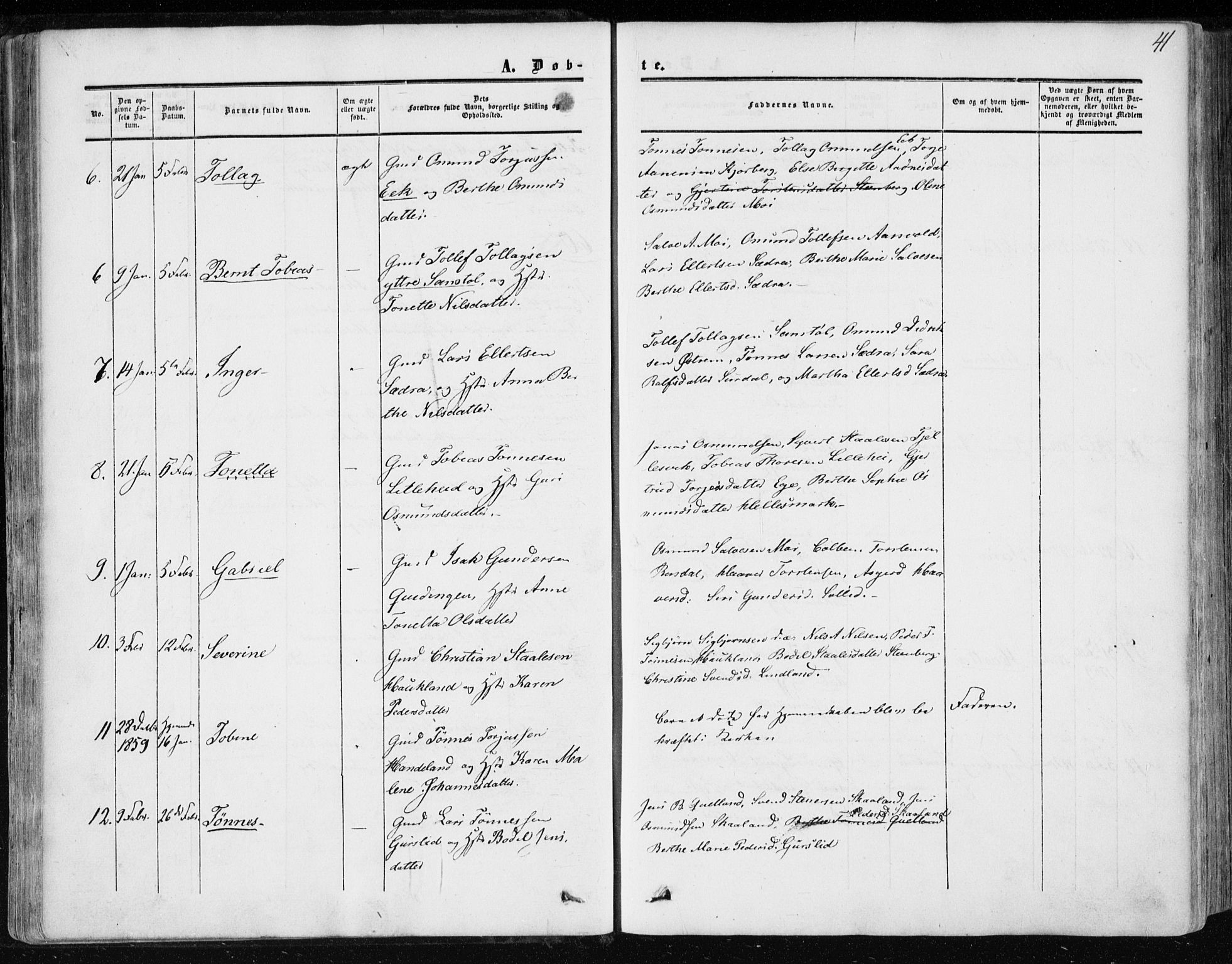 Lund sokneprestkontor, AV/SAST-A-101809/S06/L0009: Parish register (official) no. A 8, 1853-1877, p. 41