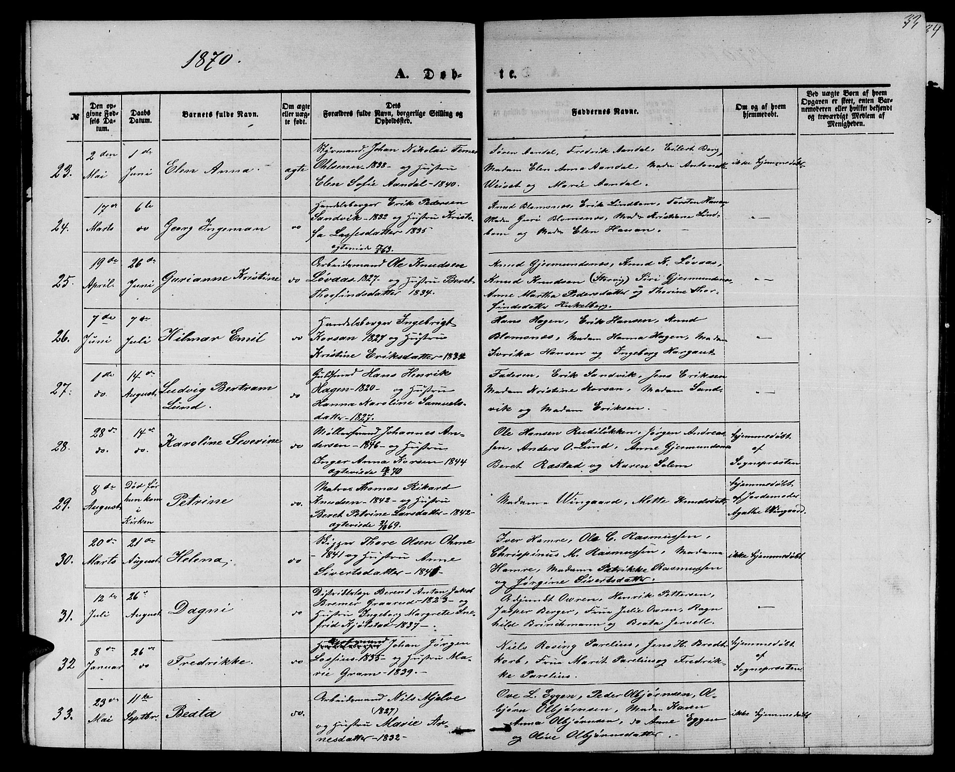 Ministerialprotokoller, klokkerbøker og fødselsregistre - Møre og Romsdal, AV/SAT-A-1454/558/L0701: Parish register (copy) no. 558C02, 1862-1879, p. 33