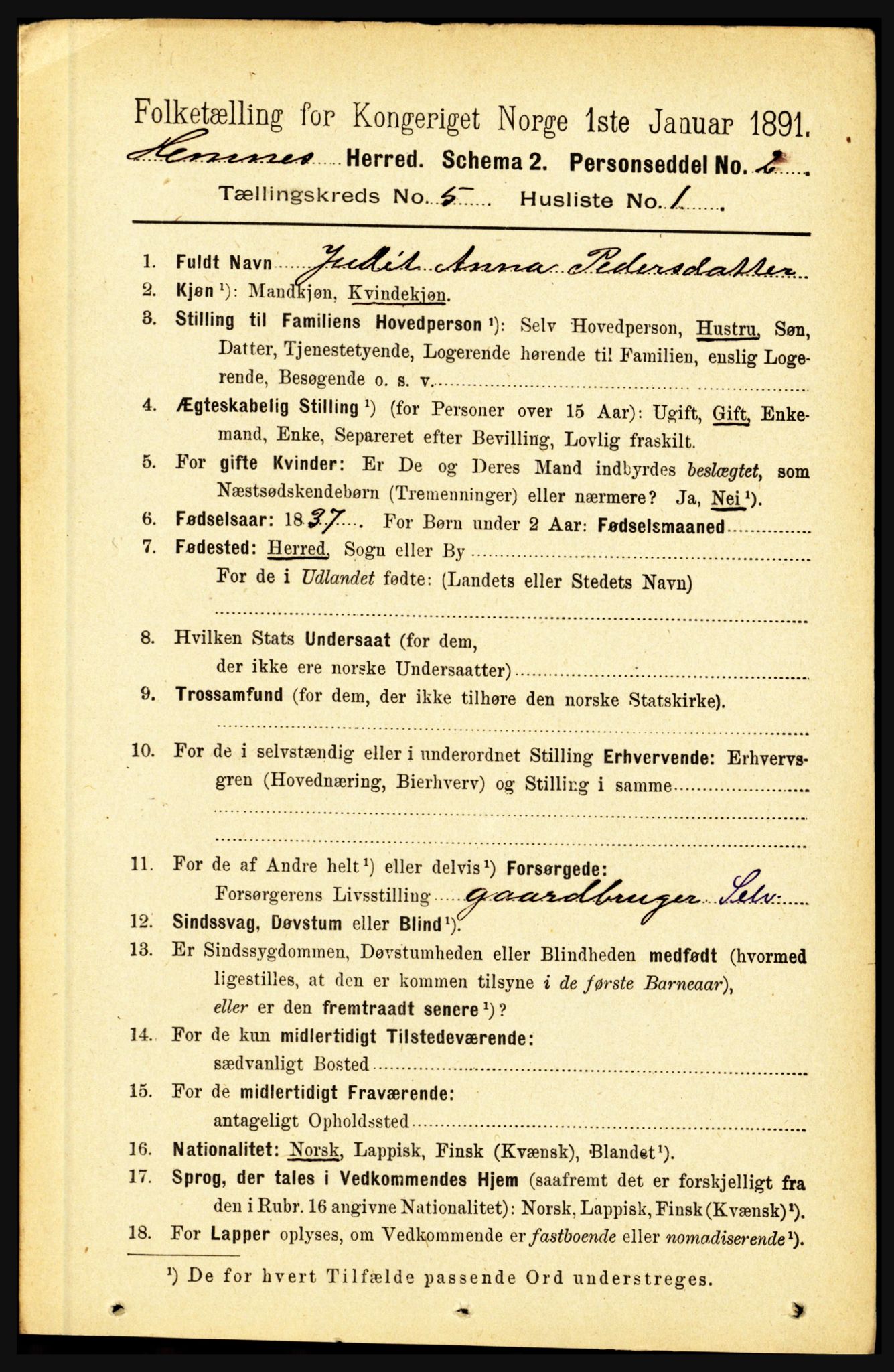 RA, 1891 census for 1832 Hemnes, 1891, p. 2555