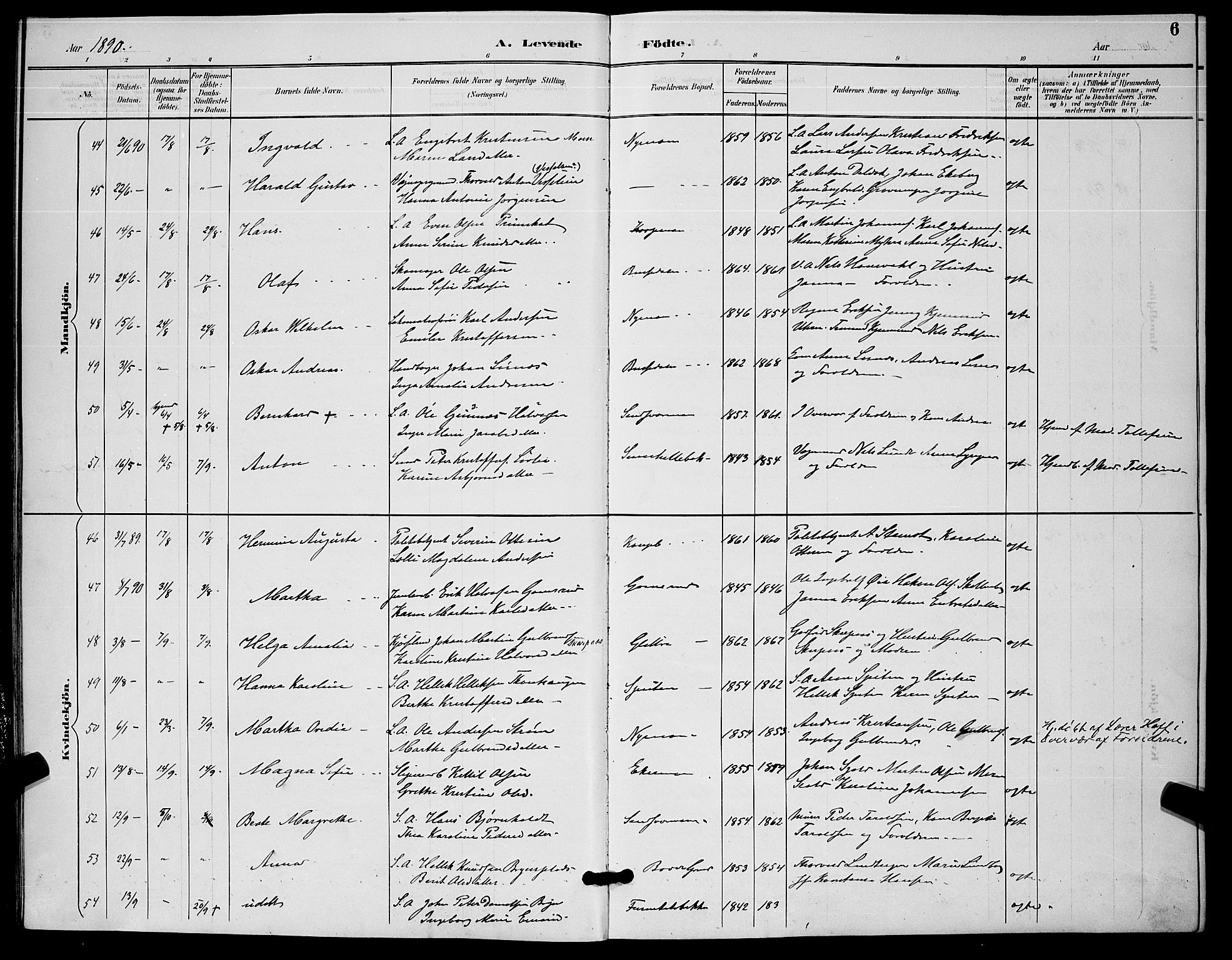 Kongsberg kirkebøker, AV/SAKO-A-22/G/Ga/L0006: Parish register (copy) no. 6, 1890-1901, p. 6