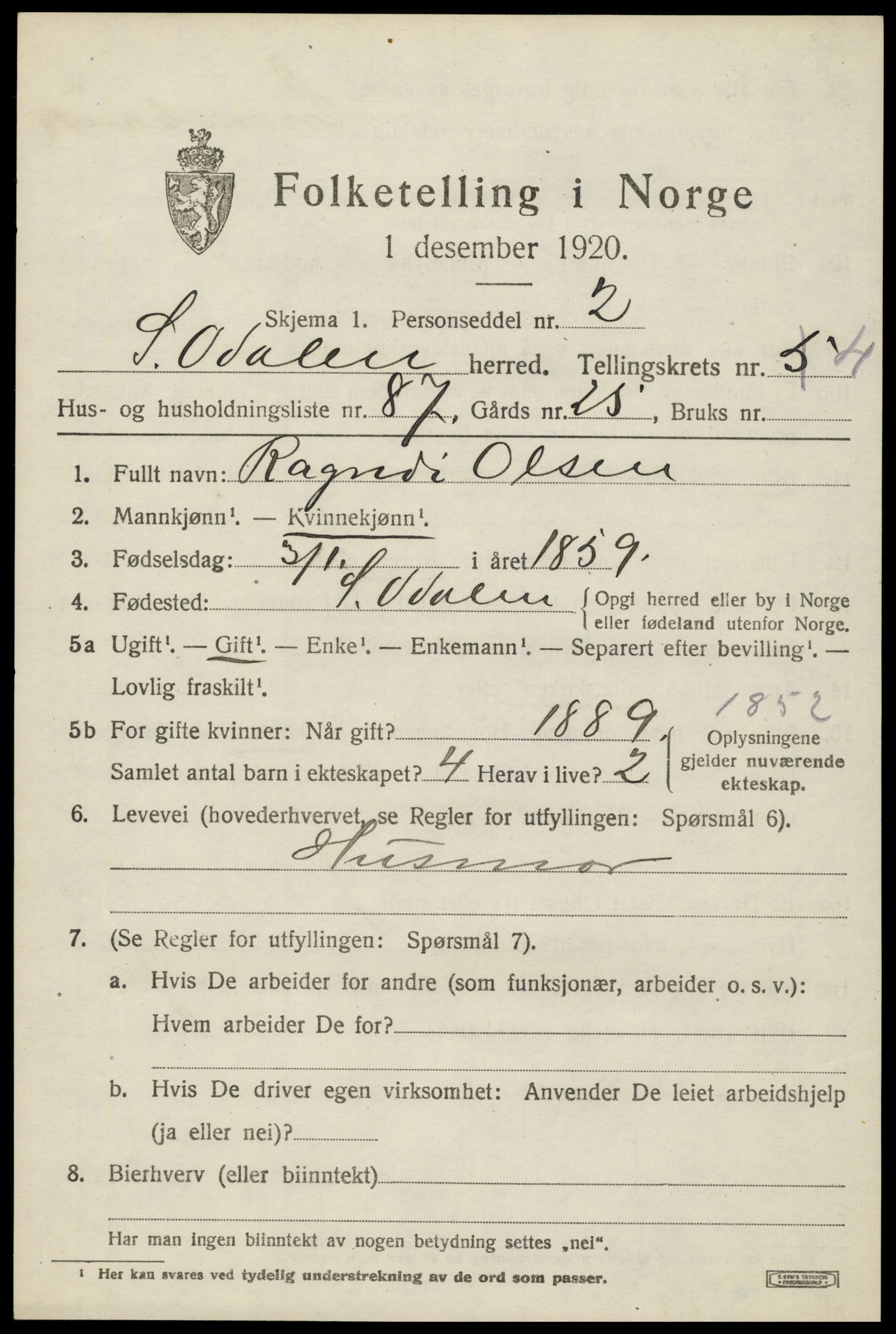 SAH, 1920 census for Sør-Odal, 1920, p. 6055