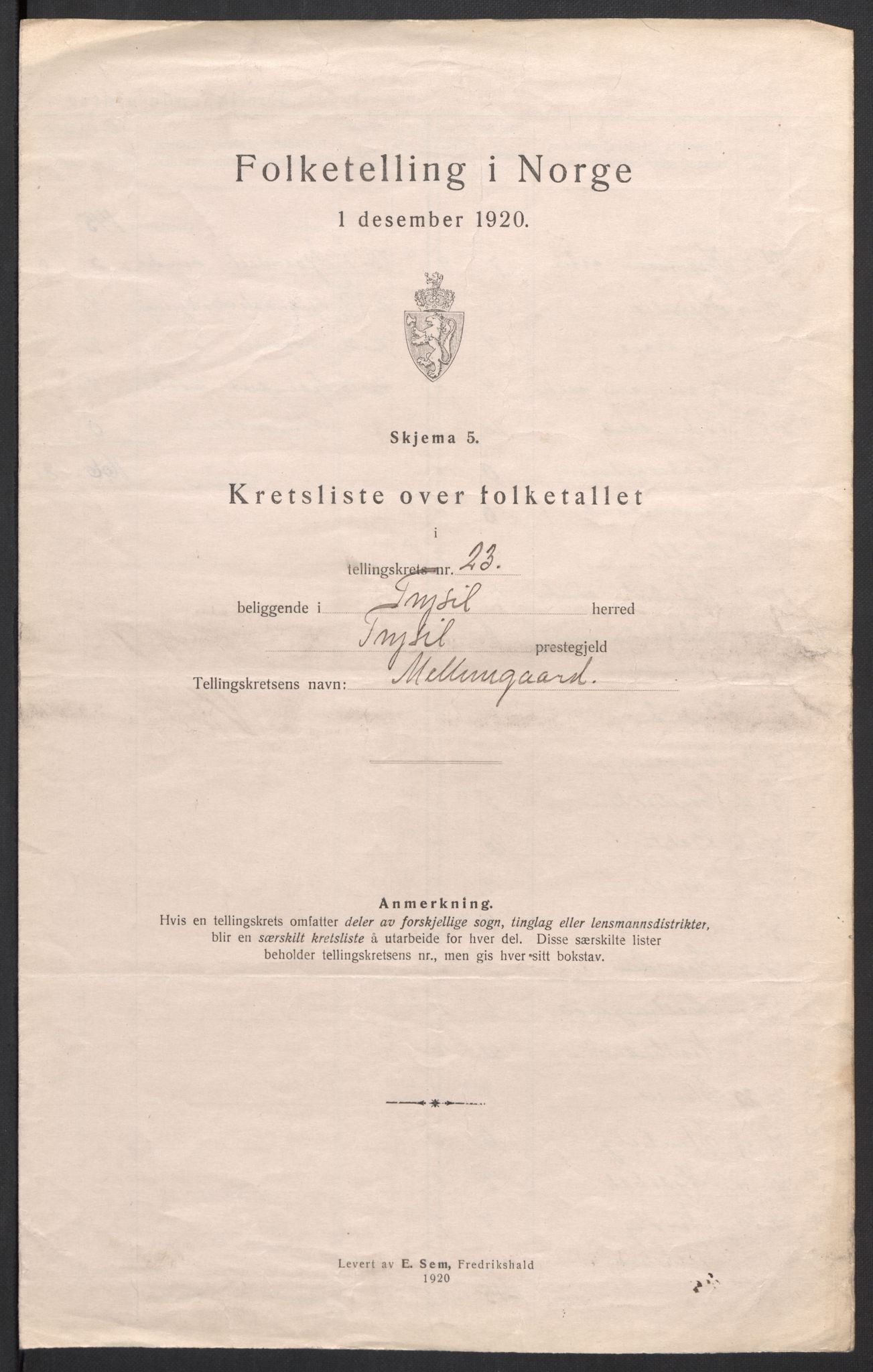 SAH, 1920 census for Trysil, 1920, p. 75