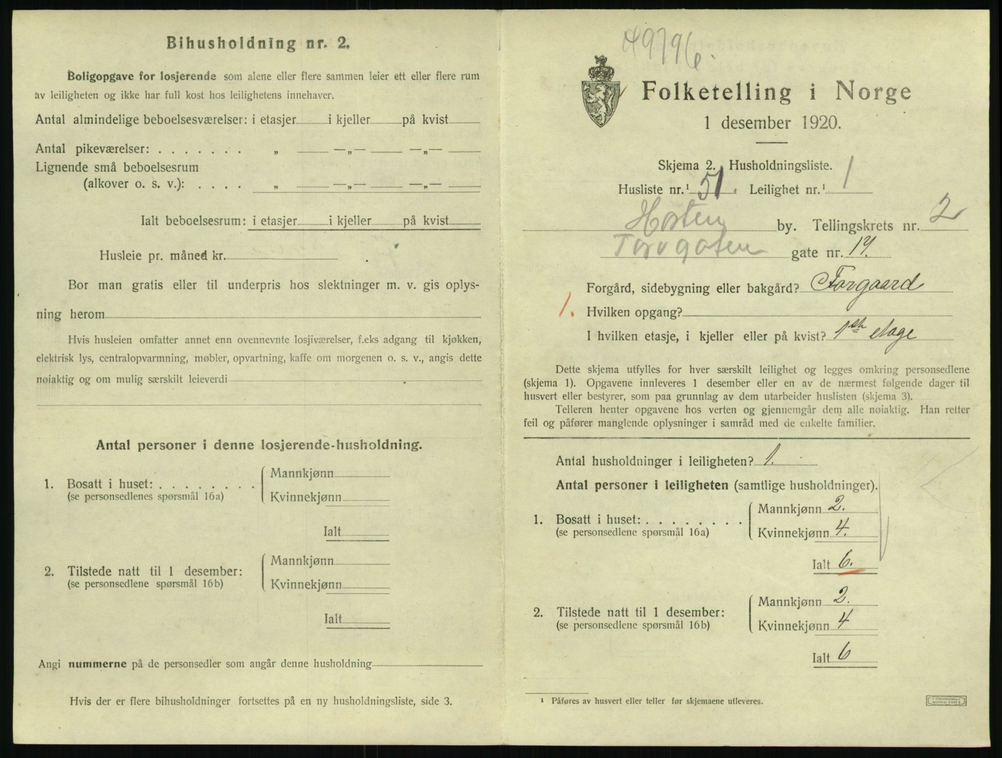 SAKO, 1920 census for Horten, 1920, p. 3509