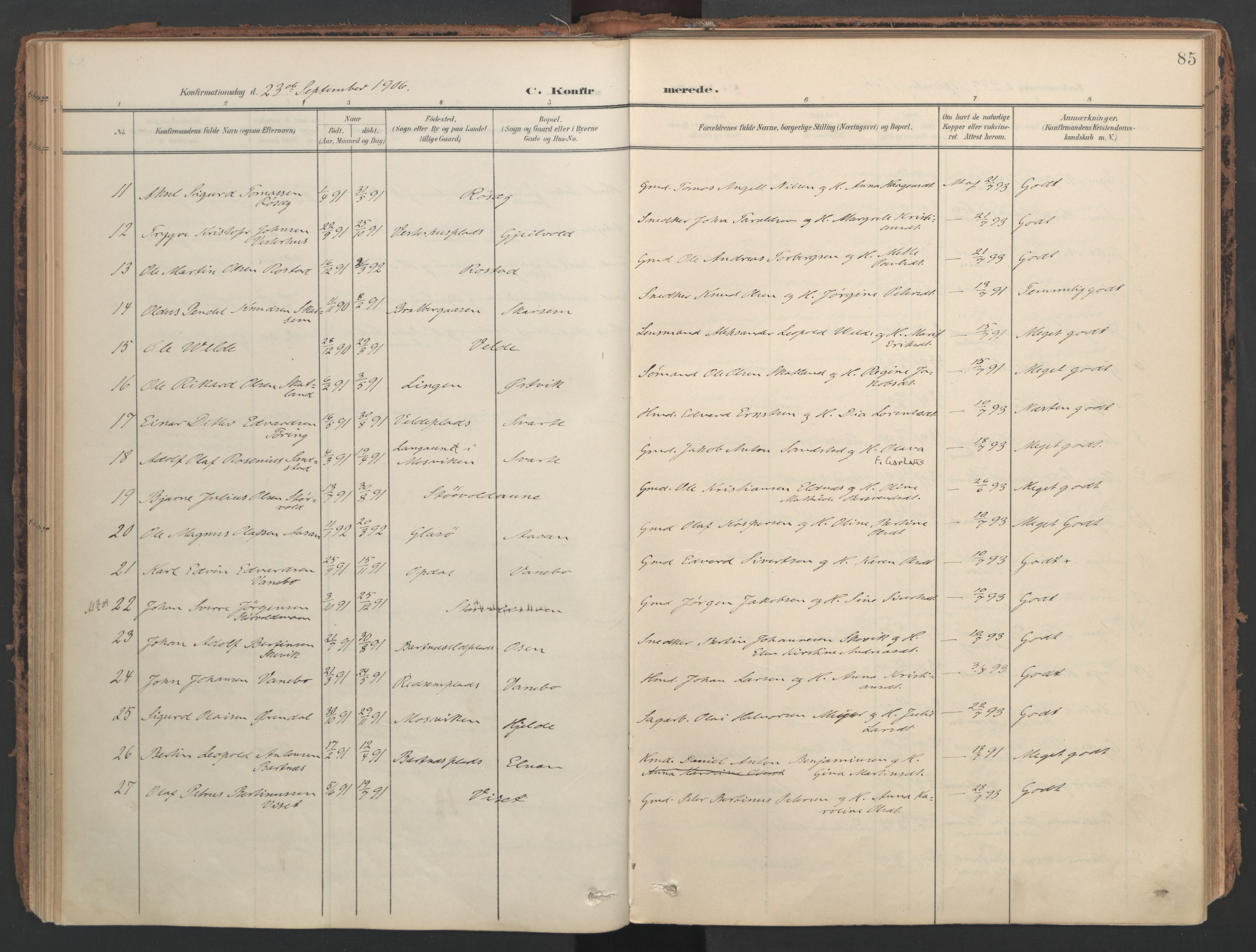 Ministerialprotokoller, klokkerbøker og fødselsregistre - Nord-Trøndelag, SAT/A-1458/741/L0397: Parish register (official) no. 741A11, 1901-1911, p. 85
