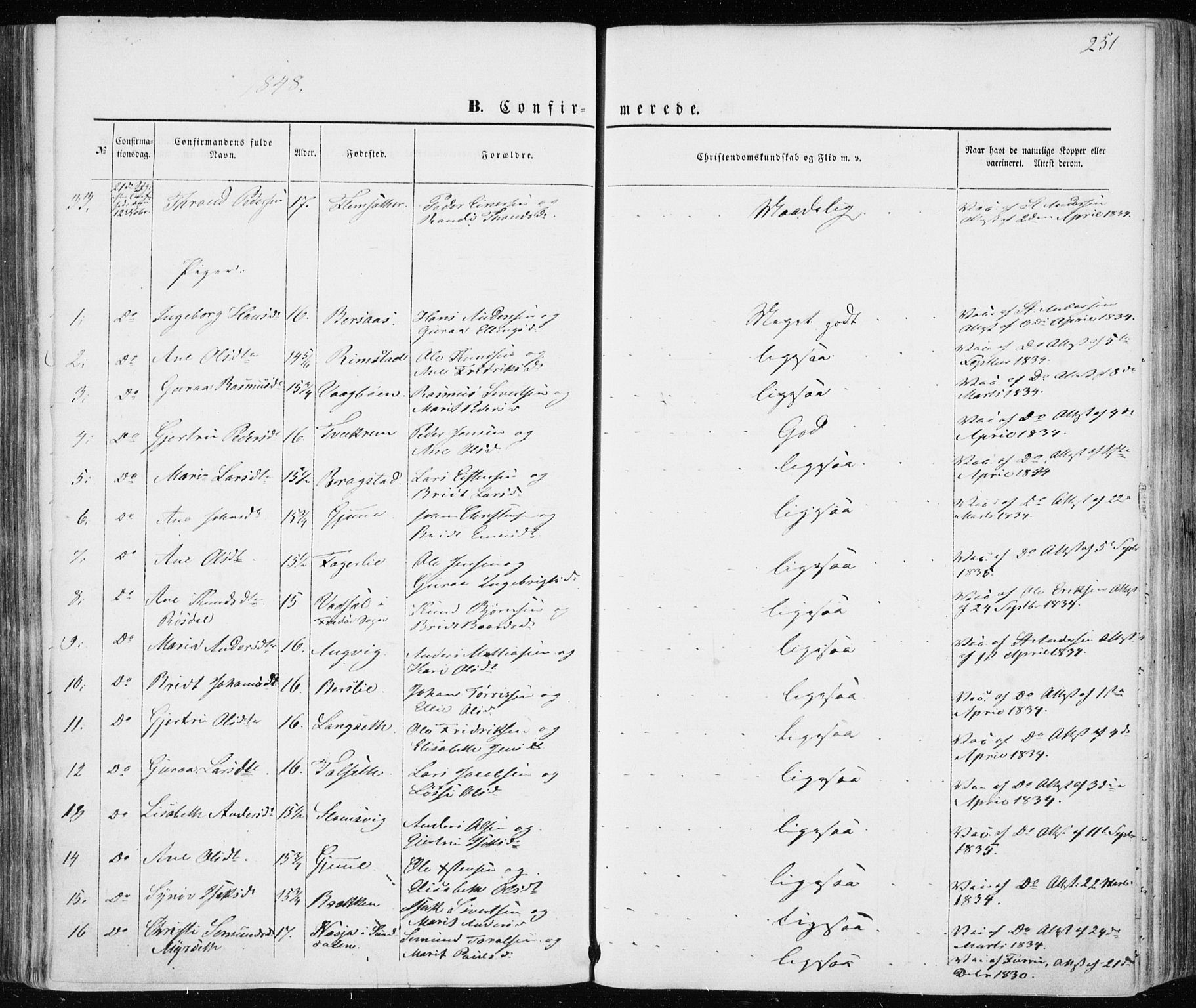 Ministerialprotokoller, klokkerbøker og fødselsregistre - Møre og Romsdal, AV/SAT-A-1454/586/L0984: Parish register (official) no. 586A10, 1844-1856, p. 251