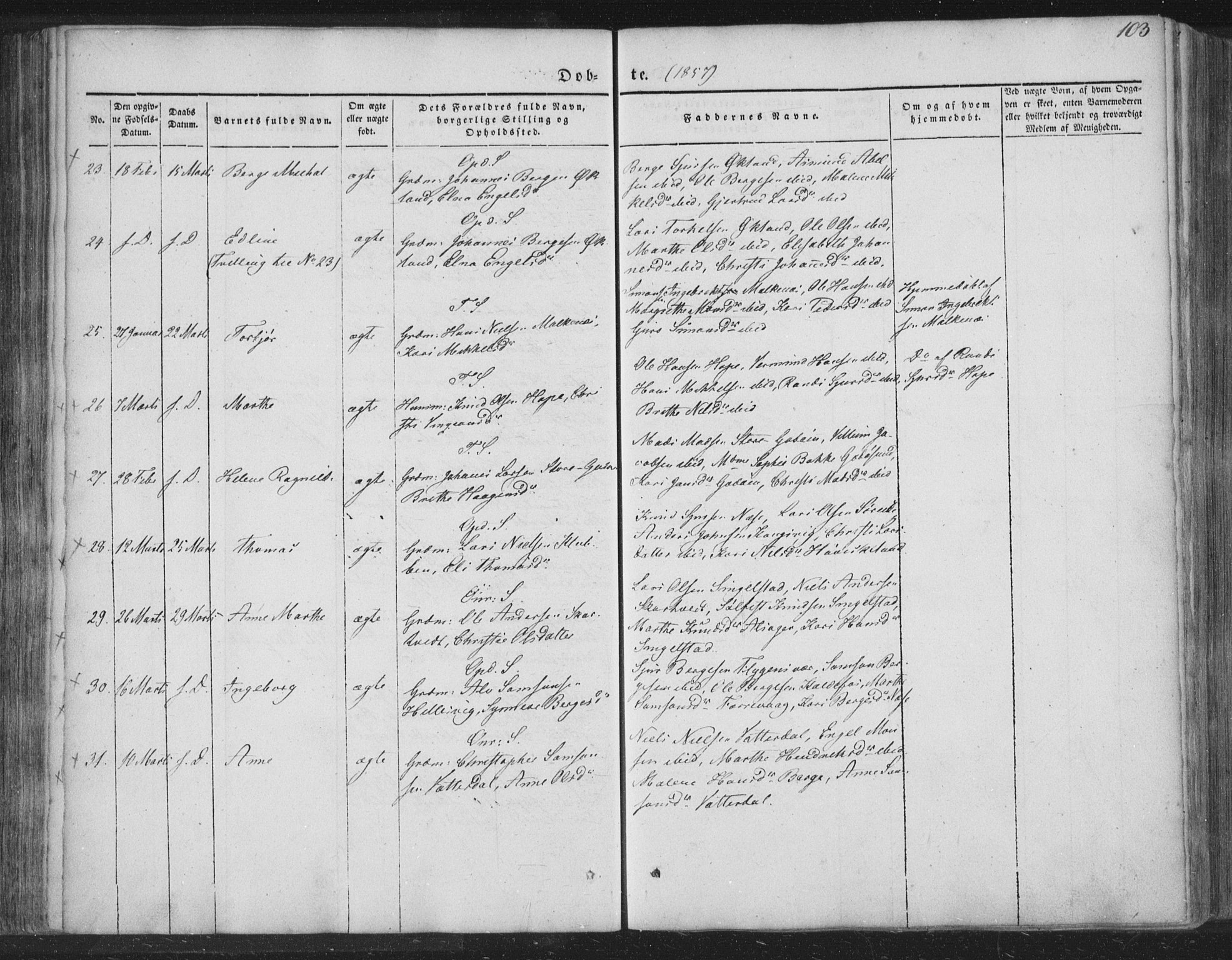 Tysnes sokneprestembete, AV/SAB-A-78601/H/Haa: Parish register (official) no. A 10, 1848-1859, p. 103