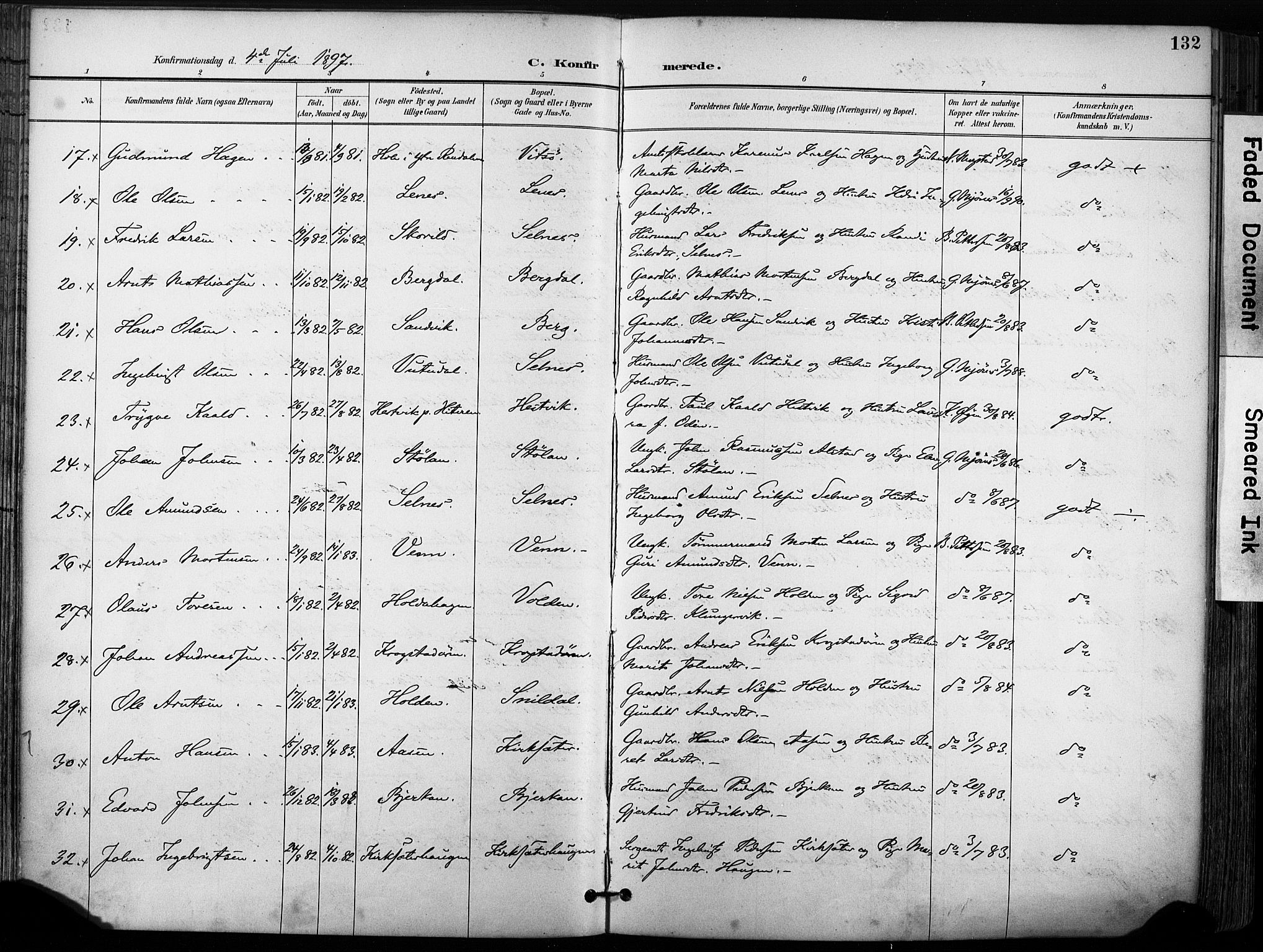 Ministerialprotokoller, klokkerbøker og fødselsregistre - Sør-Trøndelag, SAT/A-1456/630/L0497: Parish register (official) no. 630A10, 1896-1910, p. 132