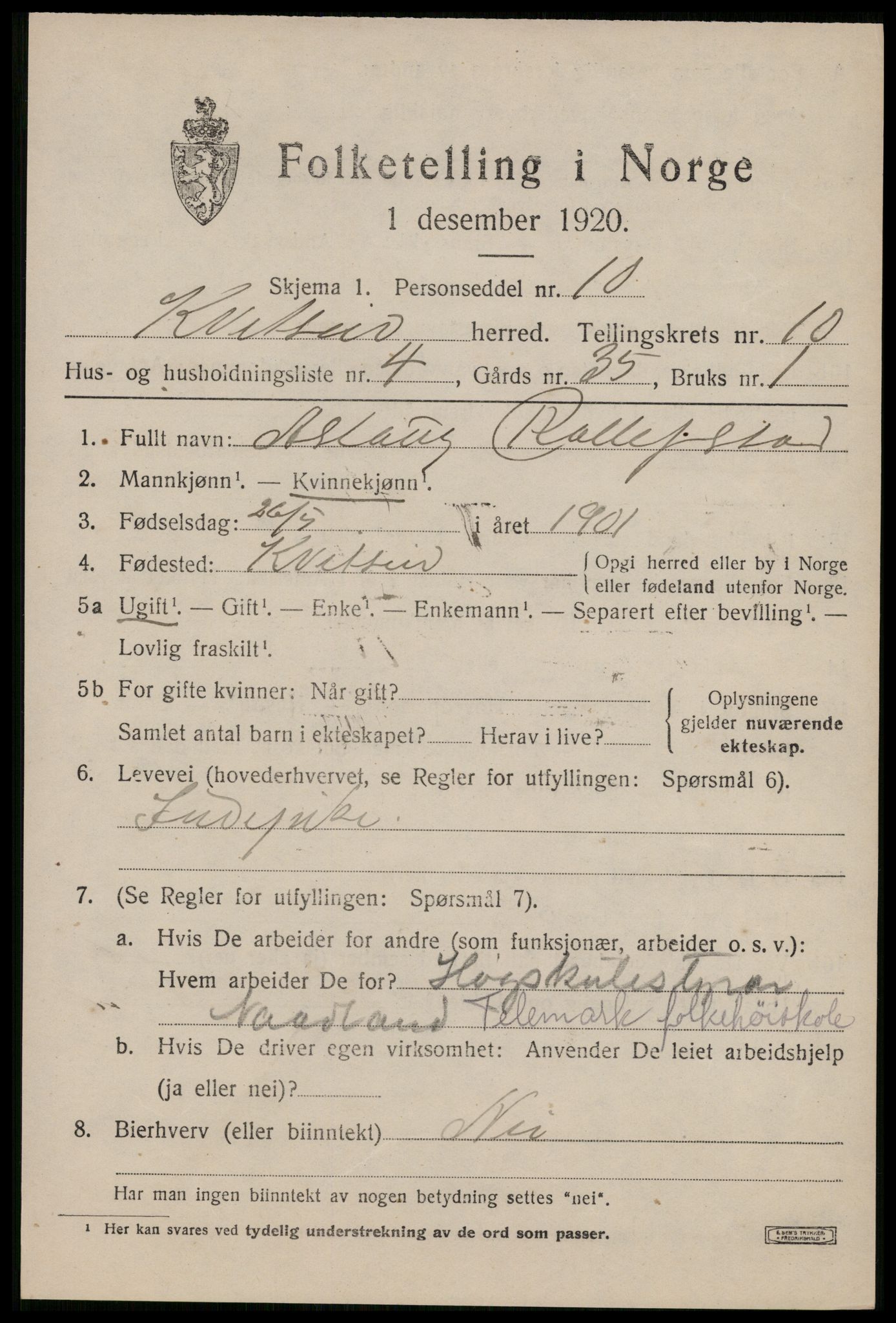 SAKO, 1920 census for Kviteseid, 1920, p. 4707