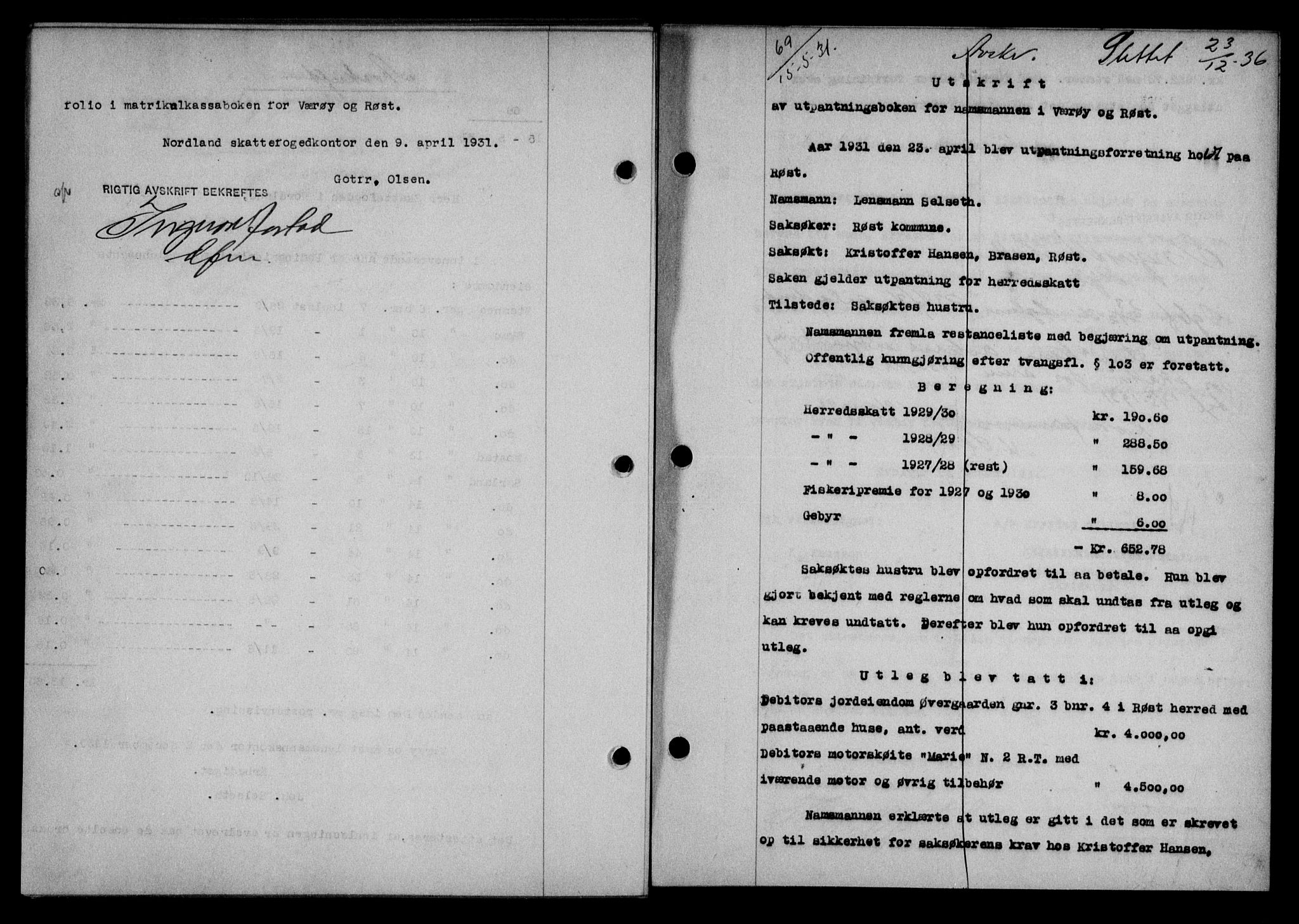 Lofoten sorenskriveri, SAT/A-0017/1/2/2C/L0023b: Mortgage book no. 23b, 1931-1931, Deed date: 15.05.1931