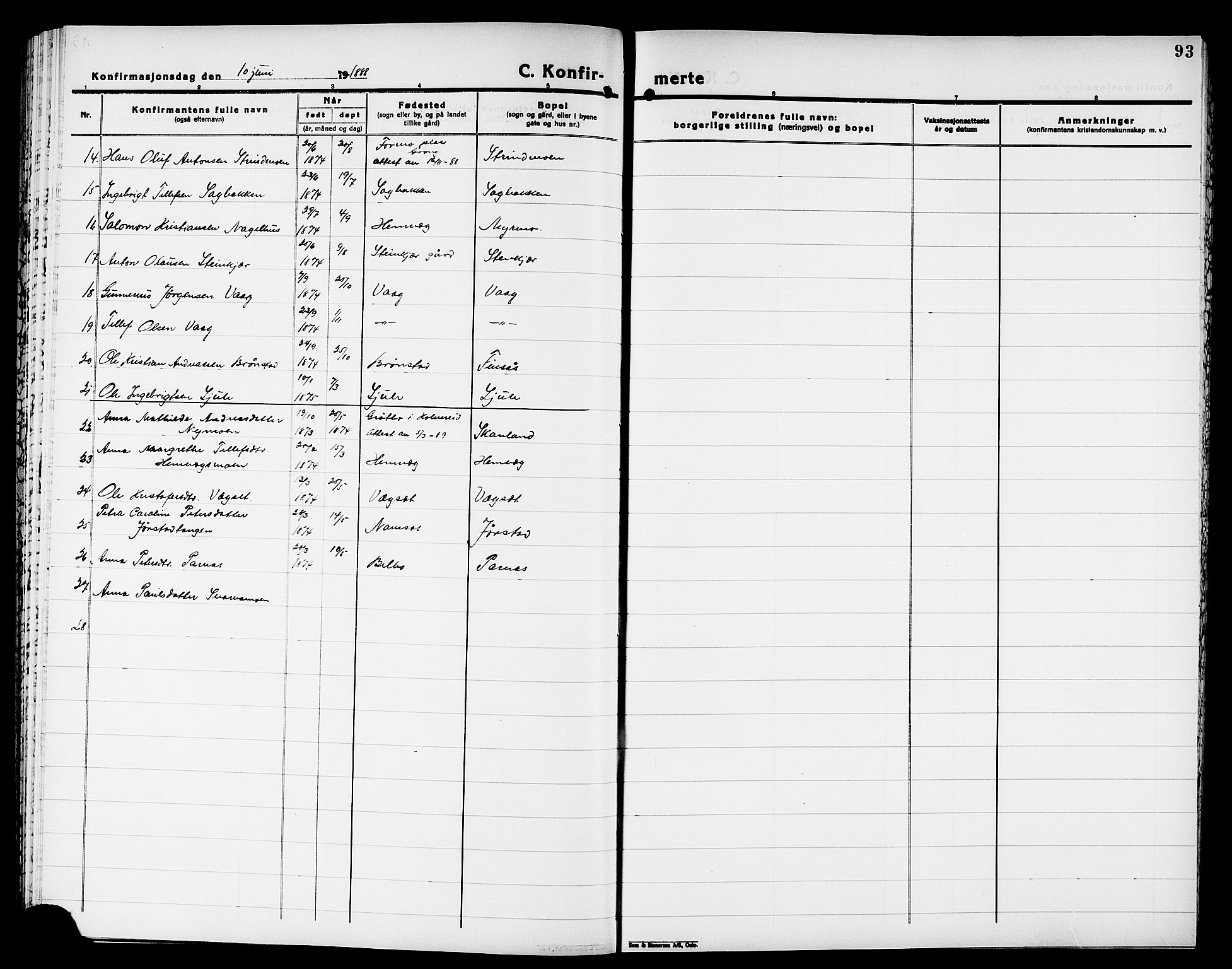 Ministerialprotokoller, klokkerbøker og fødselsregistre - Nord-Trøndelag, SAT/A-1458/749/L0487: Parish register (official) no. 749D03, 1887-1902, p. 93