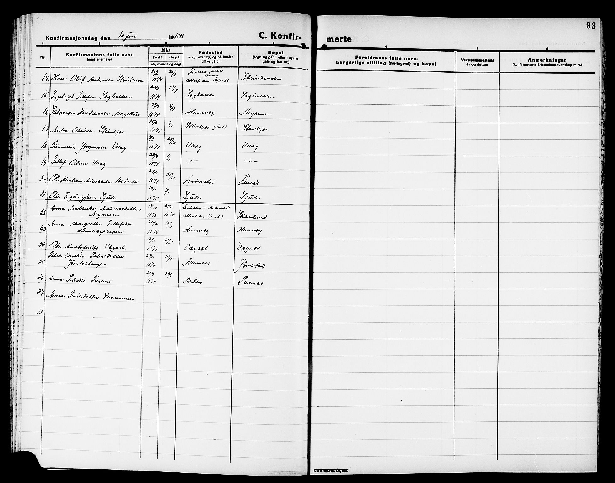 Ministerialprotokoller, klokkerbøker og fødselsregistre - Nord-Trøndelag, AV/SAT-A-1458/749/L0487: Parish register (official) no. 749D03, 1887-1902, p. 93