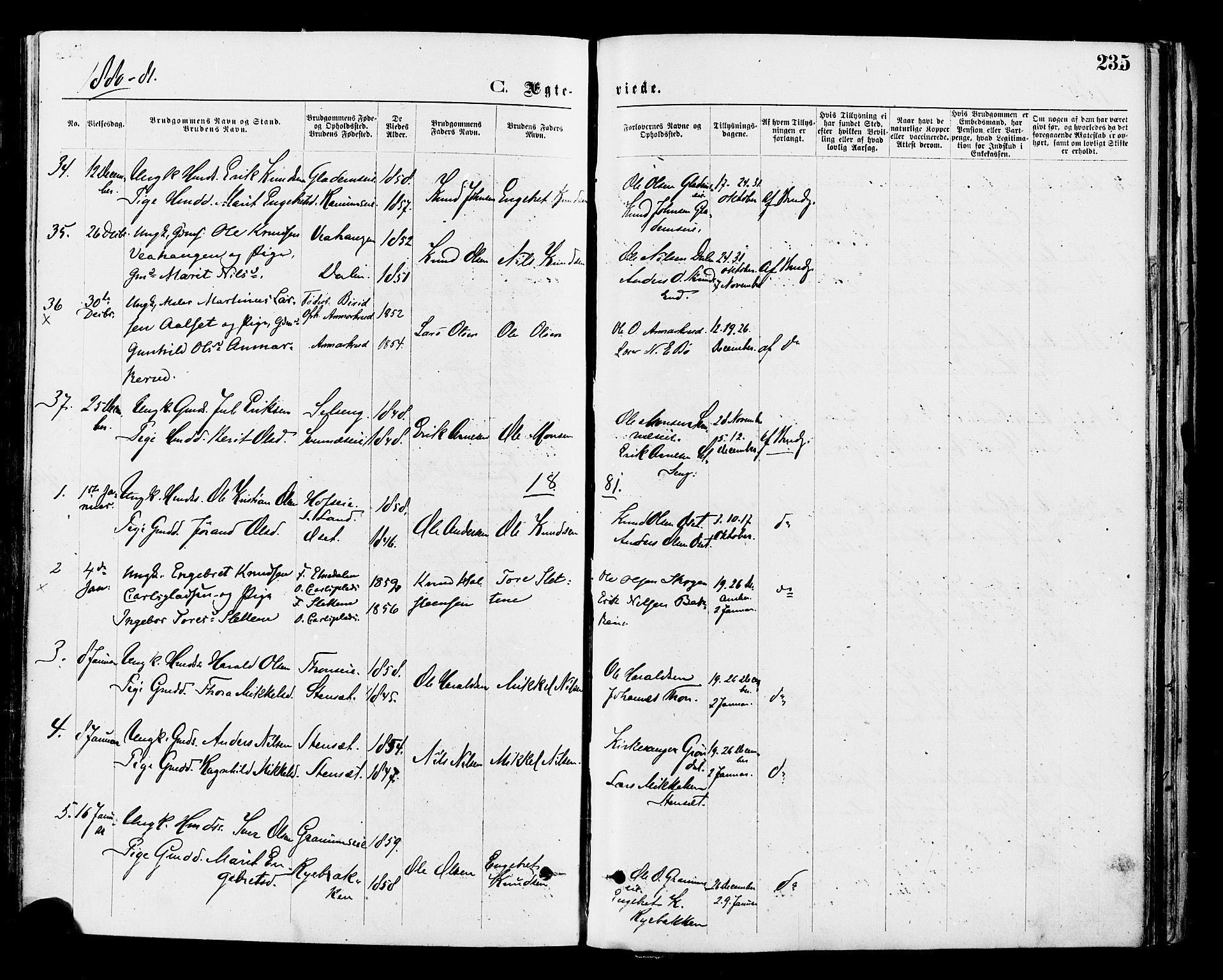 Nord-Aurdal prestekontor, AV/SAH-PREST-132/H/Ha/Haa/L0009: Parish register (official) no. 9, 1876-1882, p. 235