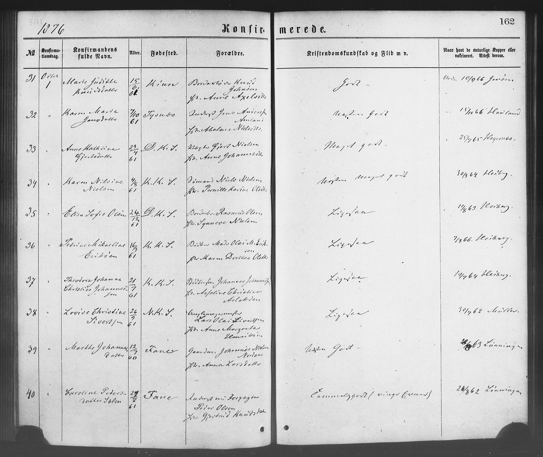 Korskirken sokneprestembete, AV/SAB-A-76101/H/Haa/L0028: Parish register (official) no. C 4, 1868-1879, p. 162