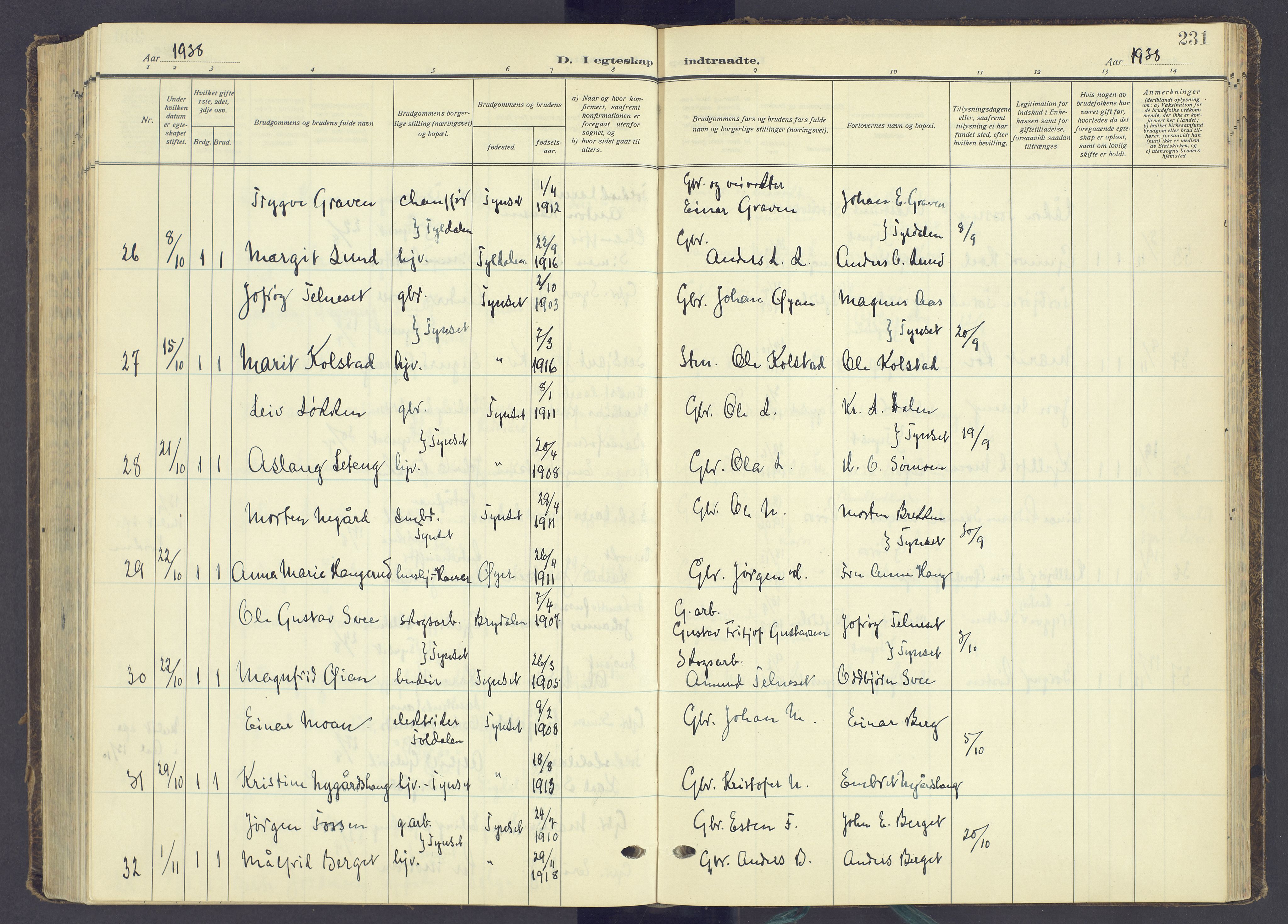 Tynset prestekontor, AV/SAH-PREST-058/H/Ha/Haa/L0027: Parish register (official) no. 27, 1930-1944, p. 231