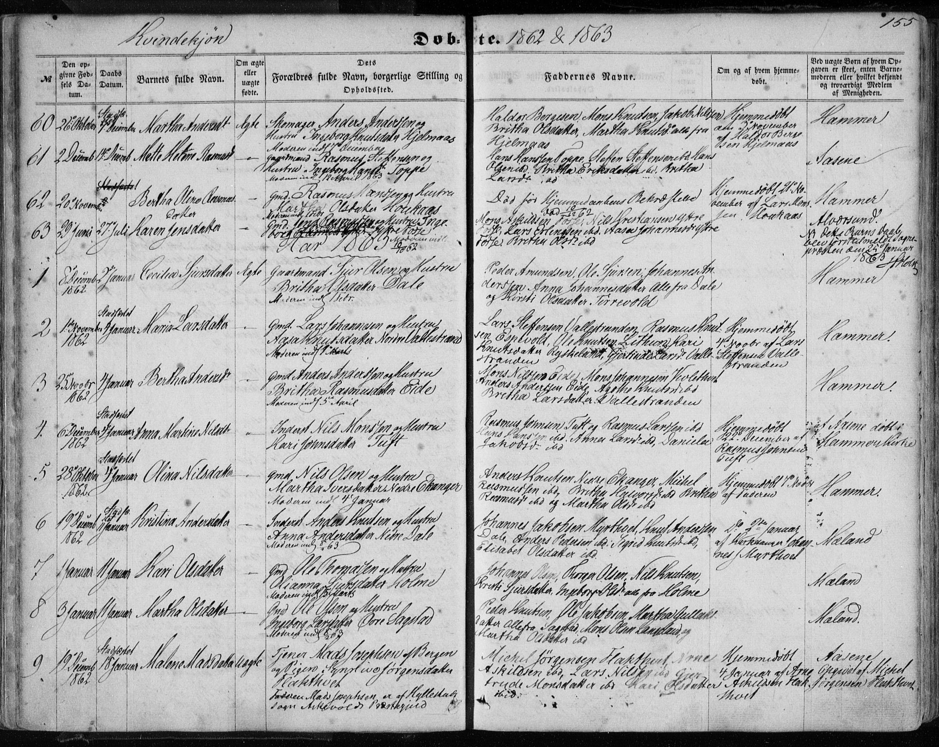 Hamre sokneprestembete, SAB/A-75501/H/Ha/Haa/Haaa/L0014: Parish register (official) no. A 14, 1858-1872, p. 155