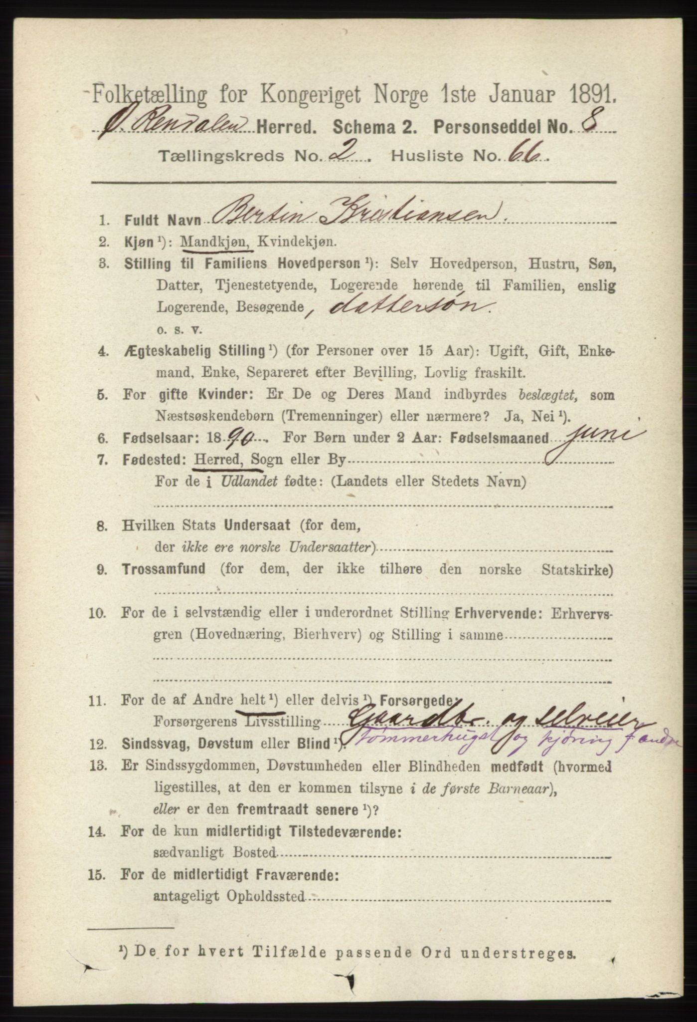 RA, 1891 census for 0433 Øvre Rendal, 1891, p. 793