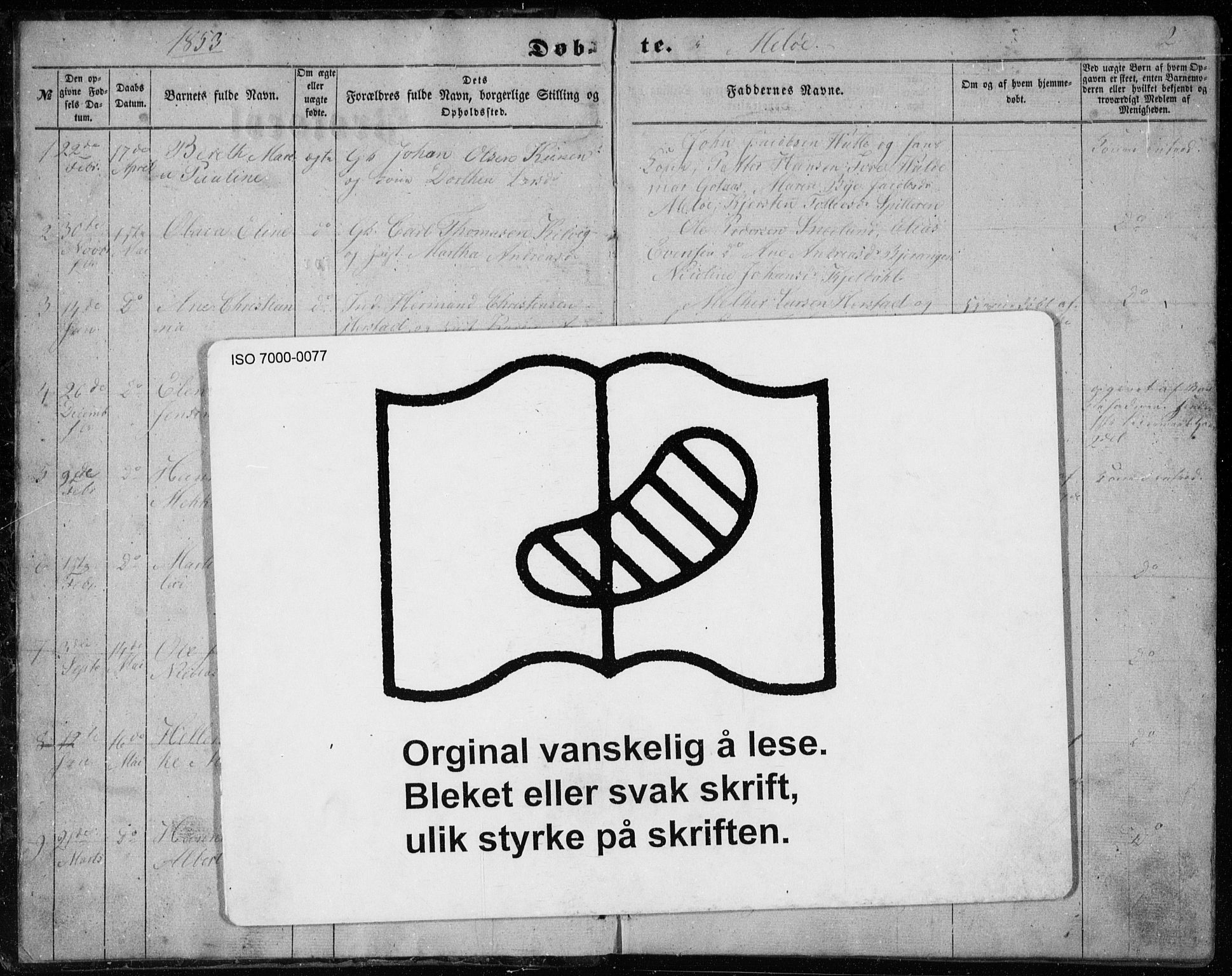 Ministerialprotokoller, klokkerbøker og fødselsregistre - Nordland, AV/SAT-A-1459/843/L0633: Parish register (copy) no. 843C02, 1853-1873, p. 2