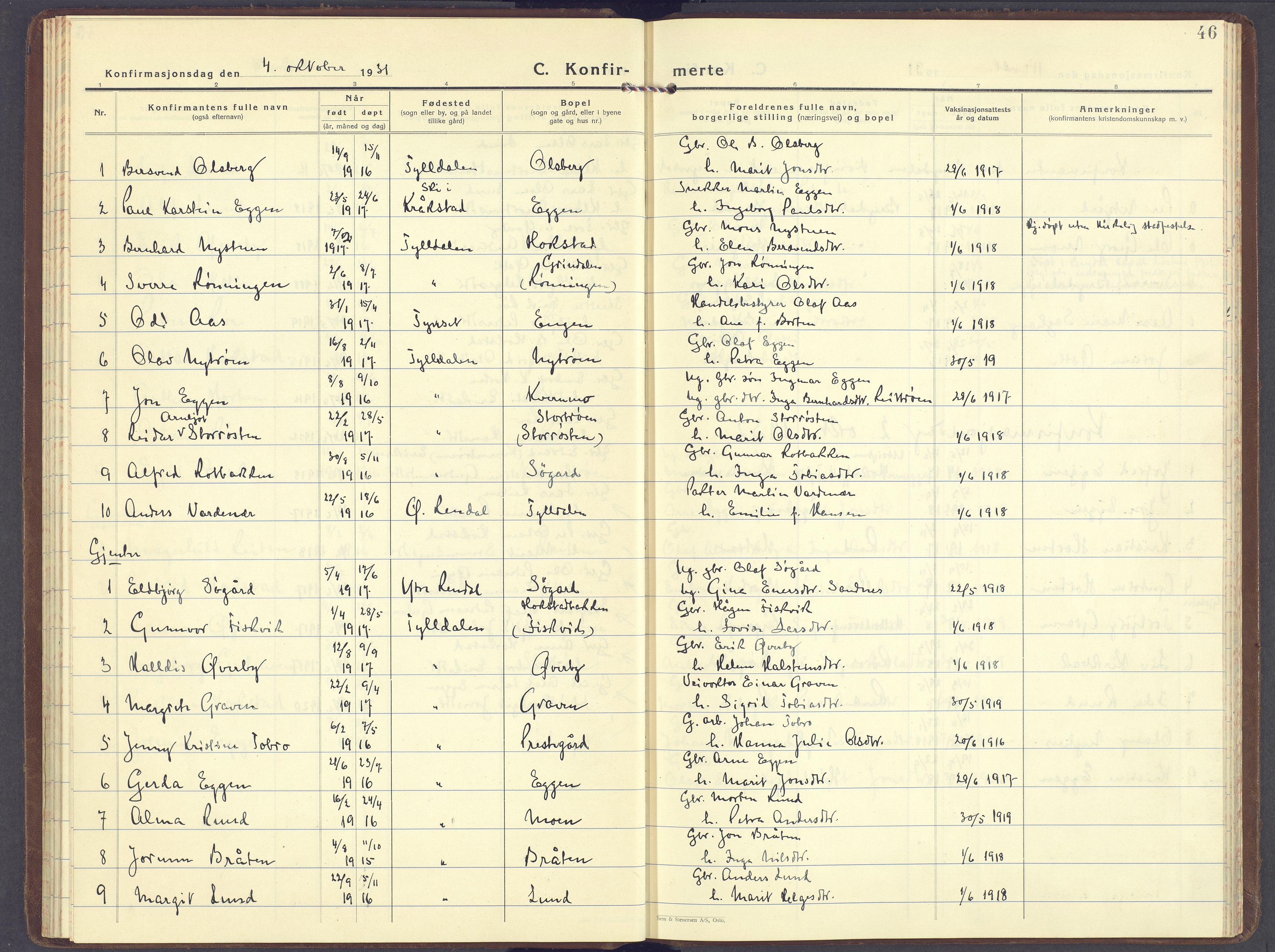 Tynset prestekontor, SAH/PREST-058/H/Ha/Haa/L0029: Parish register (official) no. 29, 1930-1946, p. 46