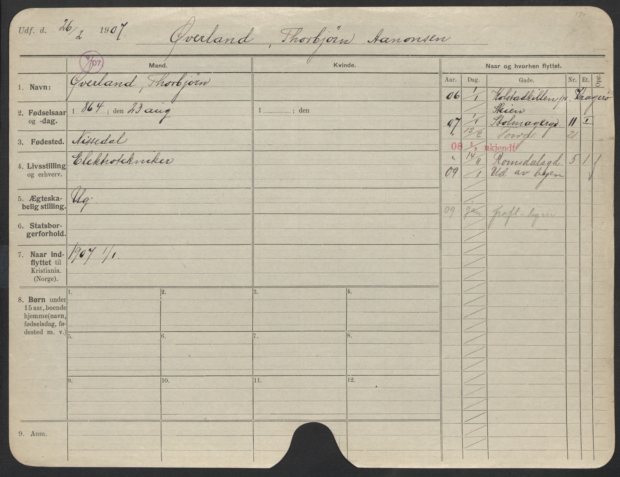 Oslo folkeregister, Registerkort, AV/SAO-A-11715/F/Fa/Fac/L0011: Menn, 1906-1914, p. 1125a