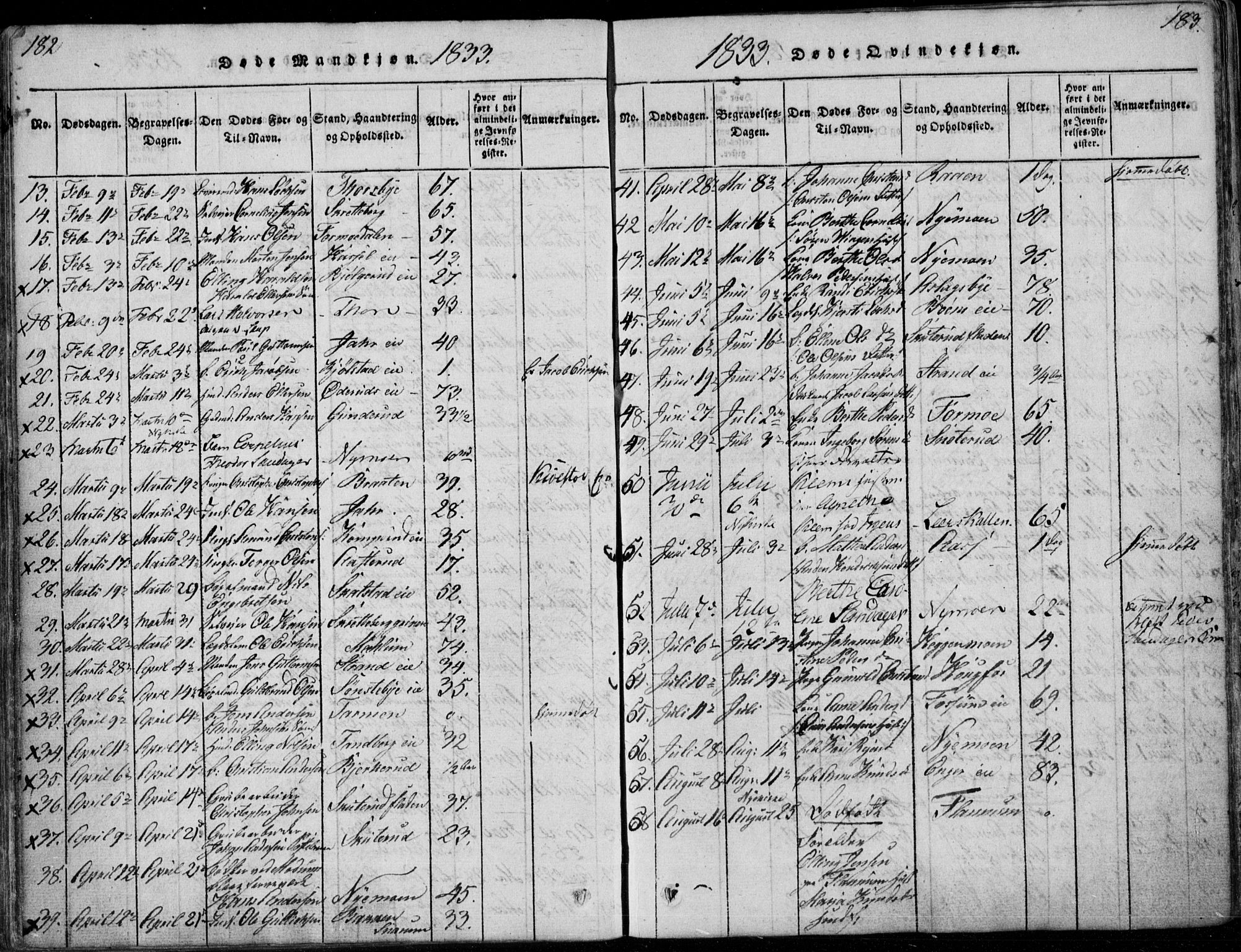 Modum kirkebøker, AV/SAKO-A-234/F/Fa/L0006: Parish register (official) no. 6, 1832-1841, p. 182-183