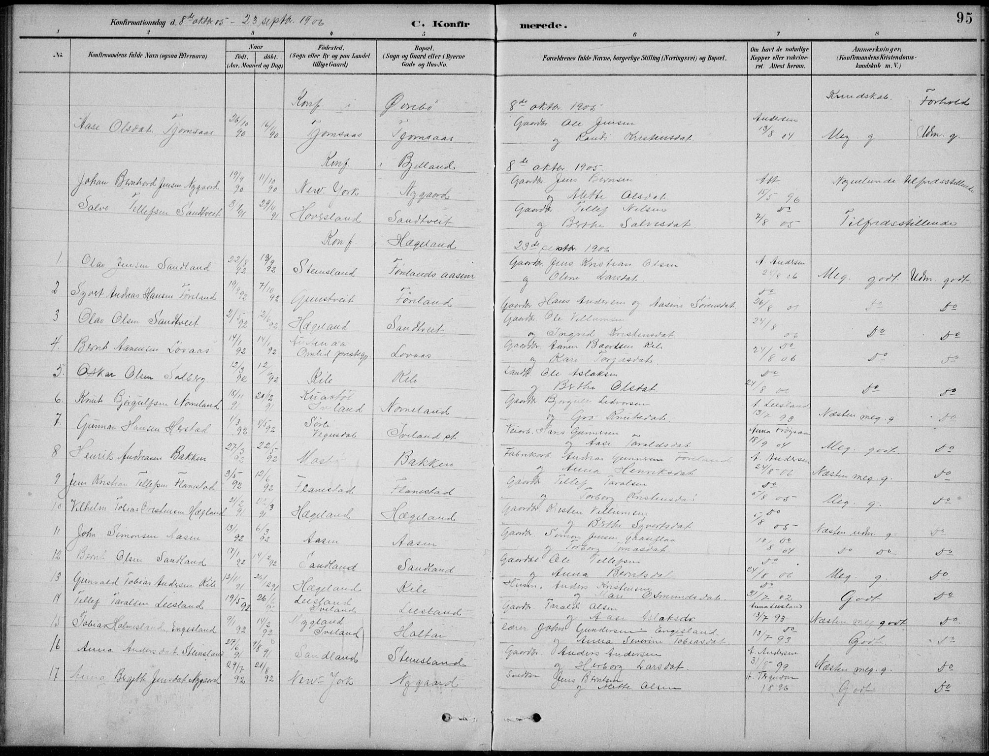 Vennesla sokneprestkontor, SAK/1111-0045/Fb/Fba/L0003: Parish register (copy) no. B 3, 1890-1919, p. 95