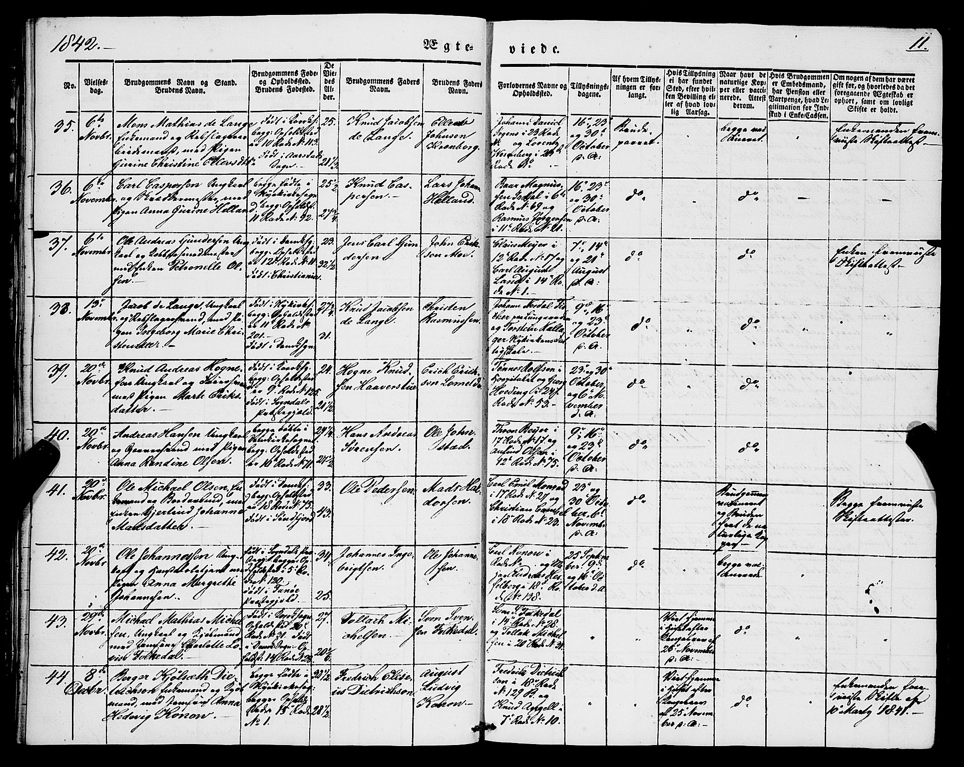 Domkirken sokneprestembete, AV/SAB-A-74801/H/Haa/L0033: Parish register (official) no. D 1, 1841-1853, p. 11