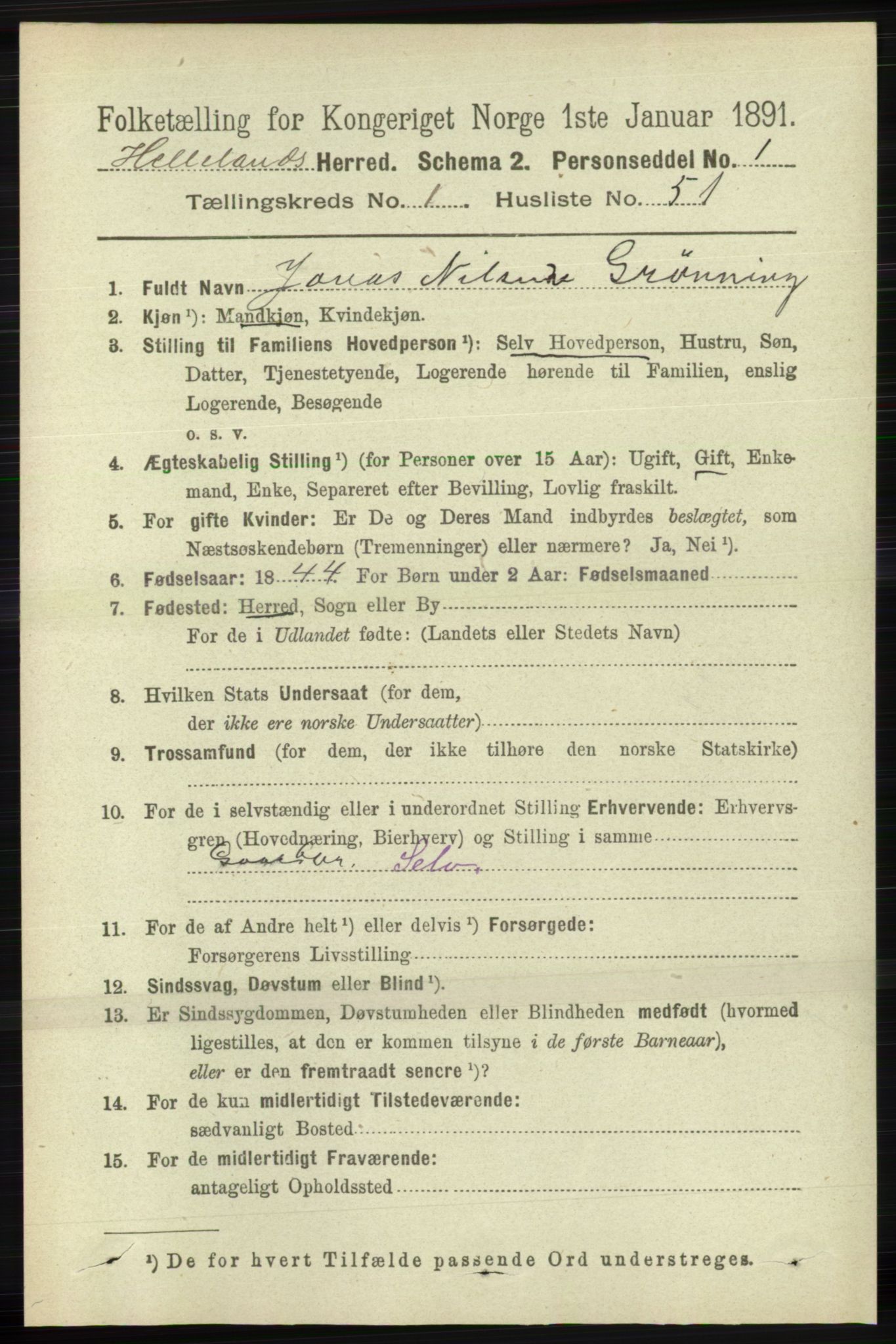 RA, 1891 census for 1115 Helleland, 1891, p. 362