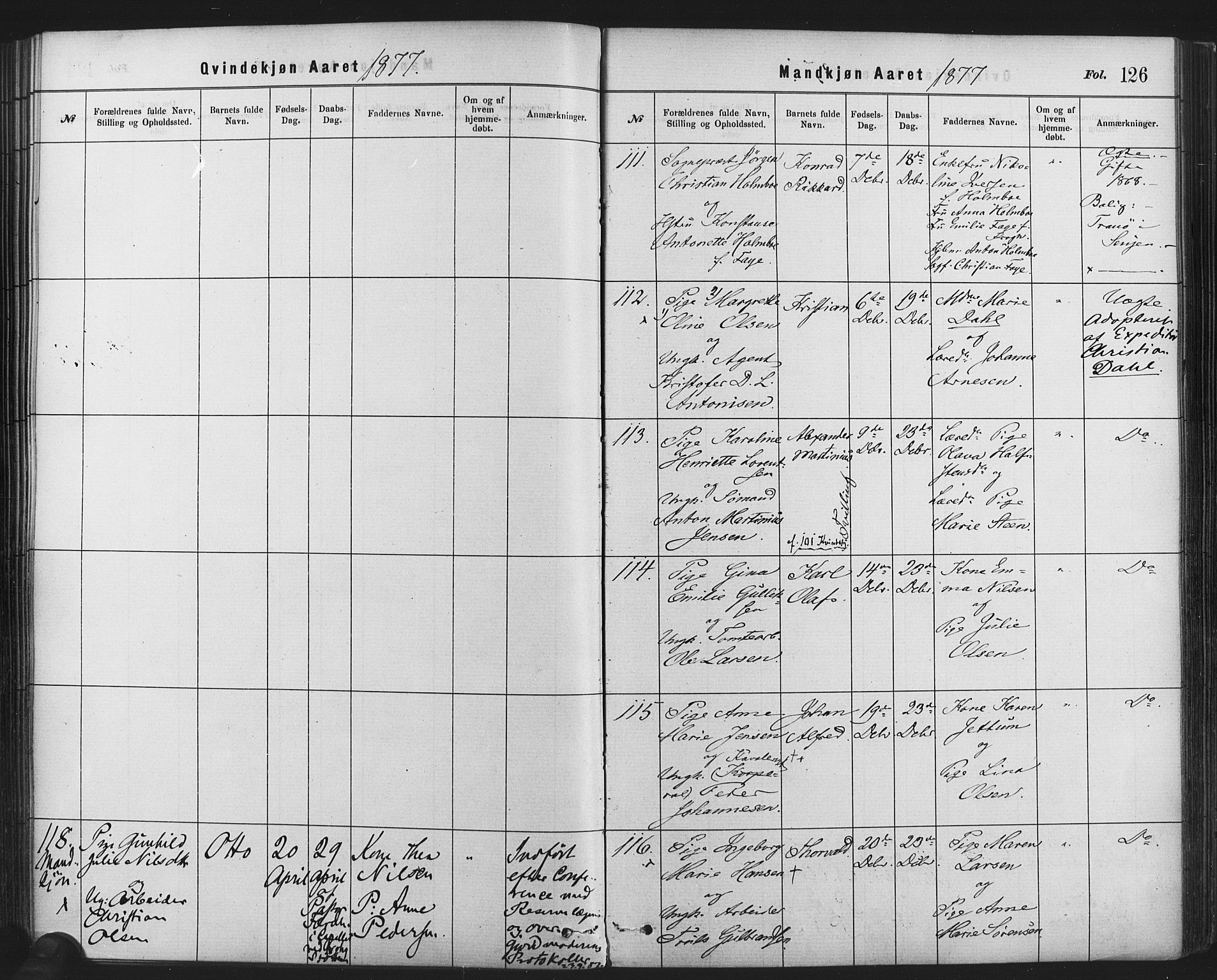 Rikshospitalet prestekontor Kirkebøker, AV/SAO-A-10309b/F/L0006: Parish register (official) no. 6, 1871-1885, p. 126