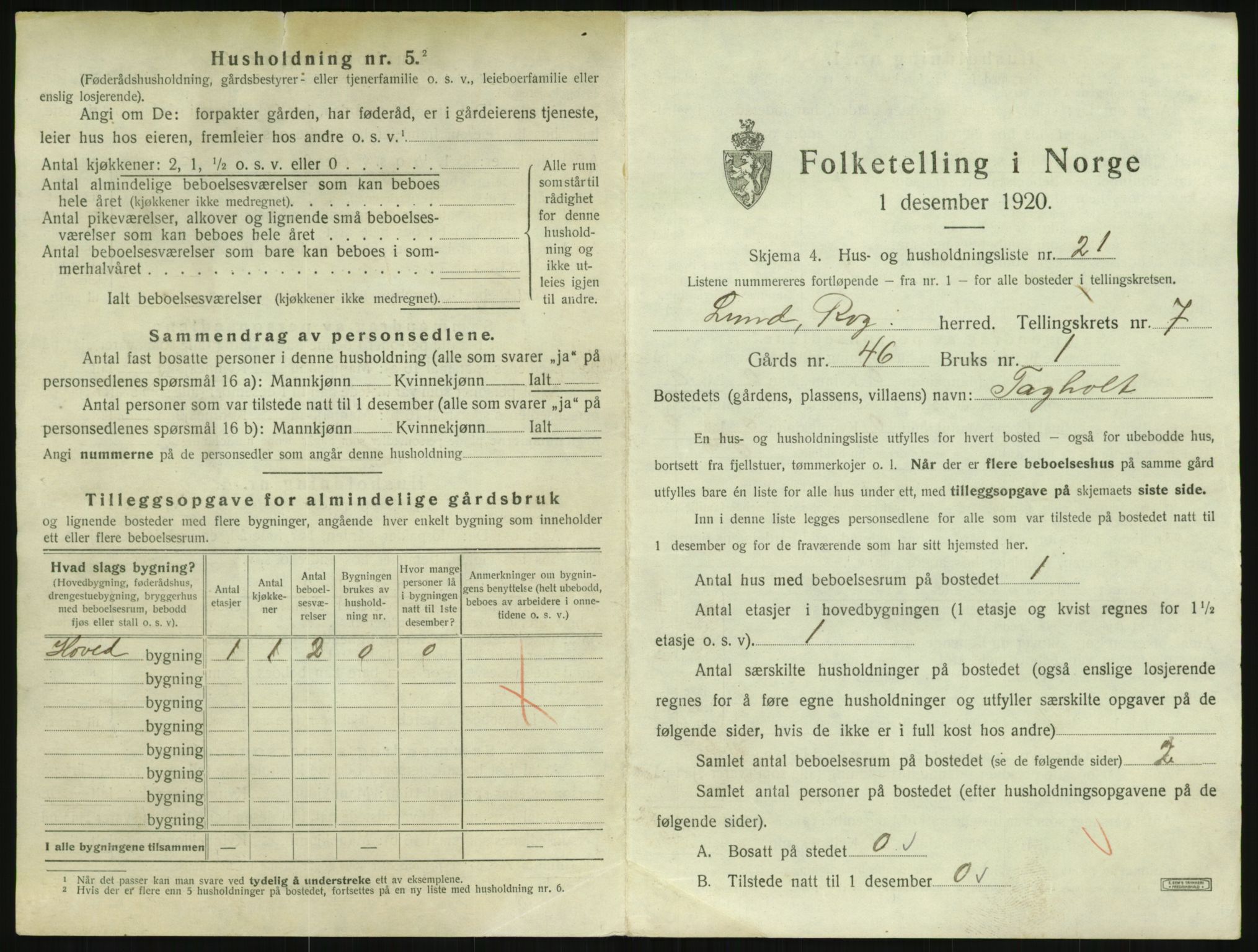 SAST, 1920 census for Lund, 1920, p. 712