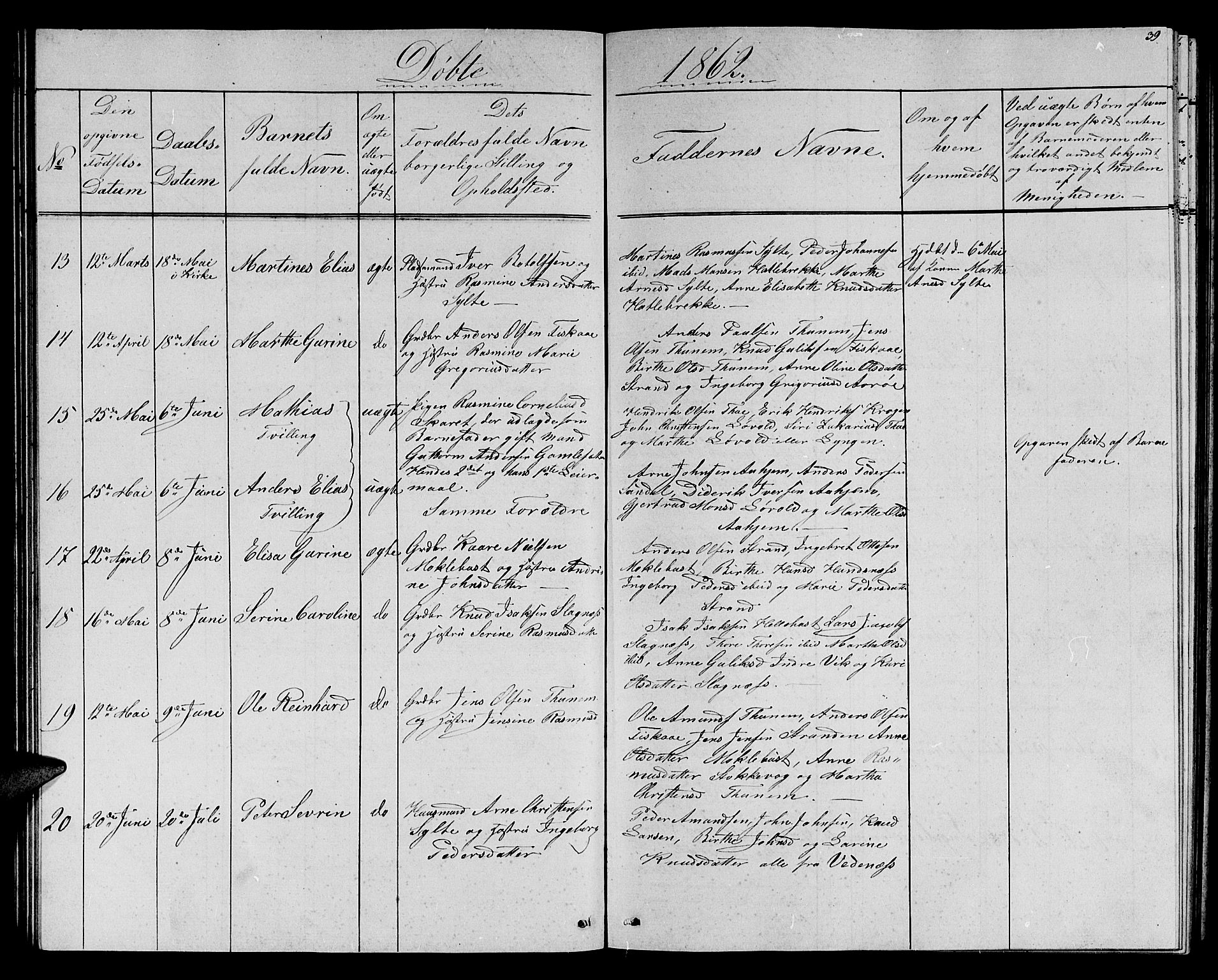 Ministerialprotokoller, klokkerbøker og fødselsregistre - Møre og Romsdal, AV/SAT-A-1454/501/L0015: Parish register (copy) no. 501C01, 1854-1867, p. 39