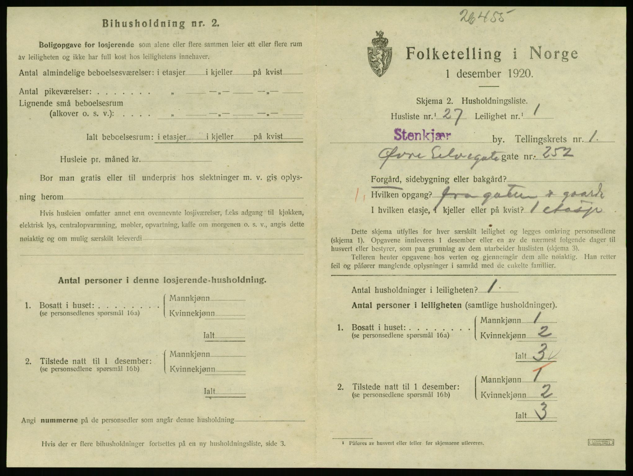 SAT, 1920 census for Steinkjer, 1920, p. 1126