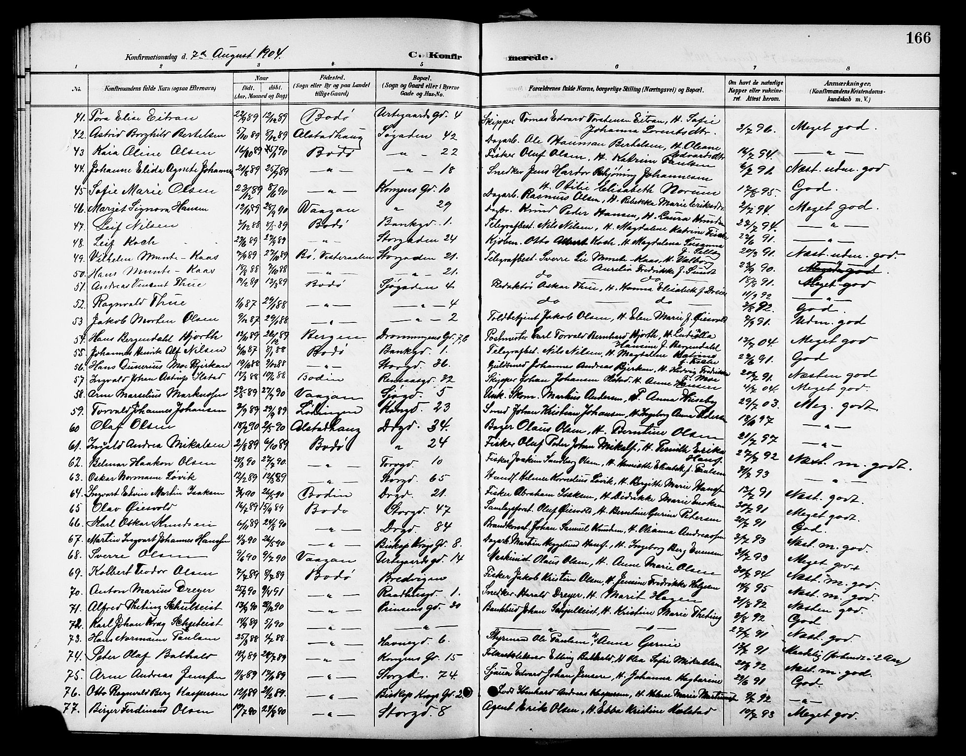 Ministerialprotokoller, klokkerbøker og fødselsregistre - Nordland, SAT/A-1459/801/L0033: Parish register (copy) no. 801C08, 1898-1910, p. 166
