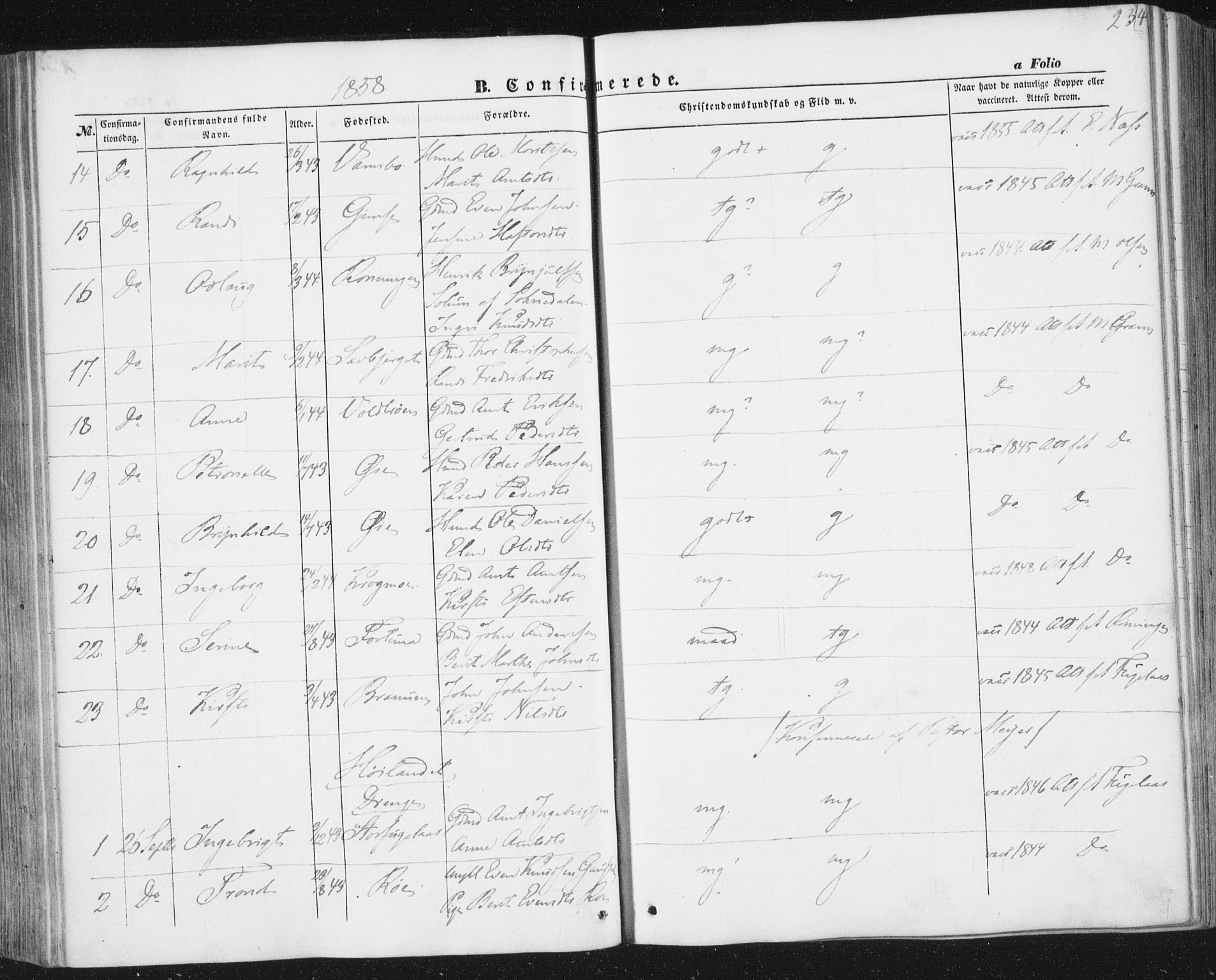 Ministerialprotokoller, klokkerbøker og fødselsregistre - Sør-Trøndelag, SAT/A-1456/691/L1076: Parish register (official) no. 691A08, 1852-1861, p. 234