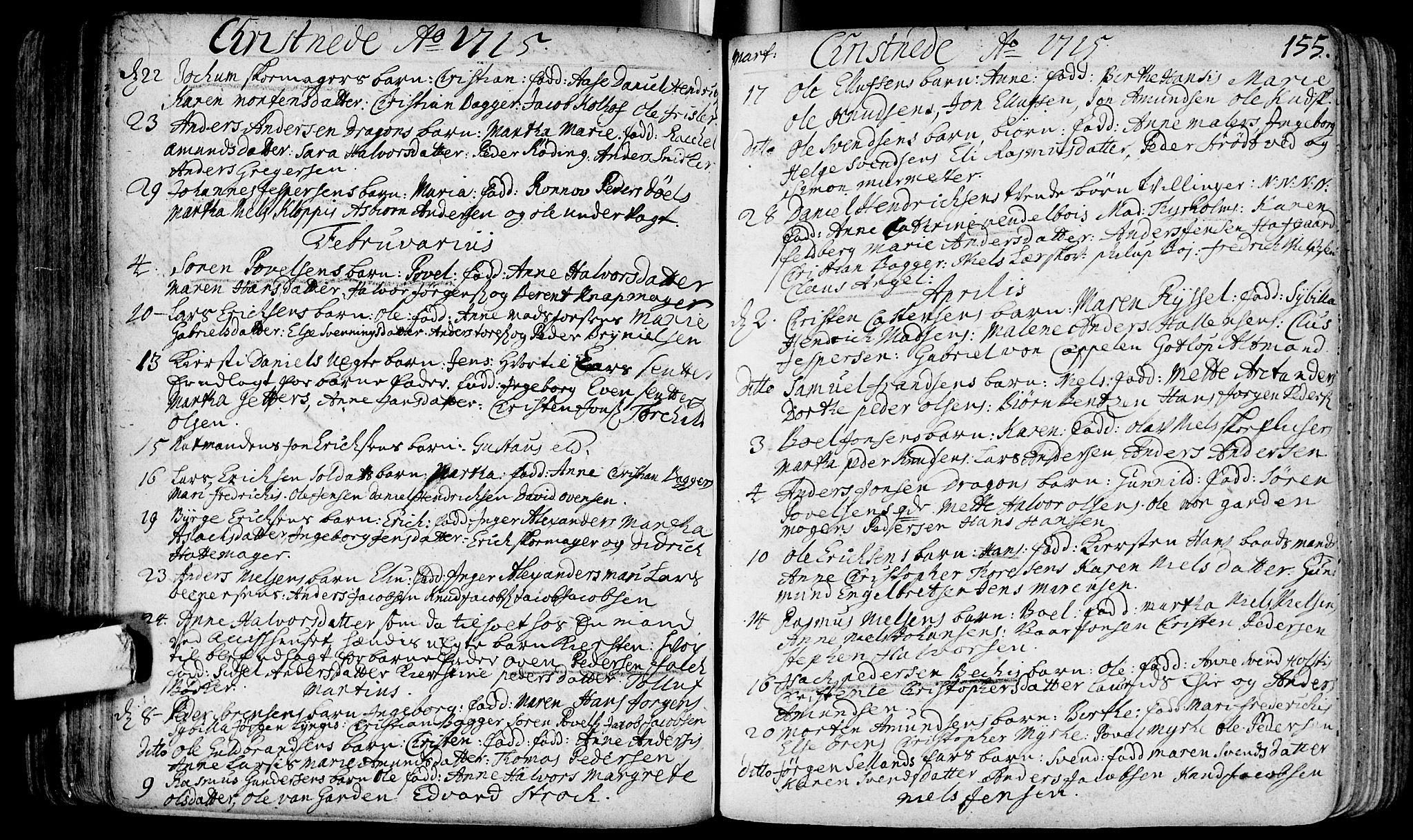 Bragernes kirkebøker, AV/SAKO-A-6/F/Fa/L0003: Parish register (official) no. I 3, 1706-1734, p. 155