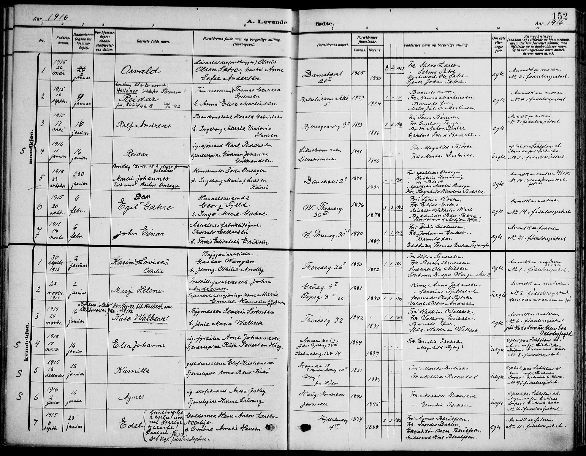 Gamle Aker prestekontor Kirkebøker, SAO/A-10617a/F/L0014: Parish register (official) no. 14, 1909-1924, p. 152