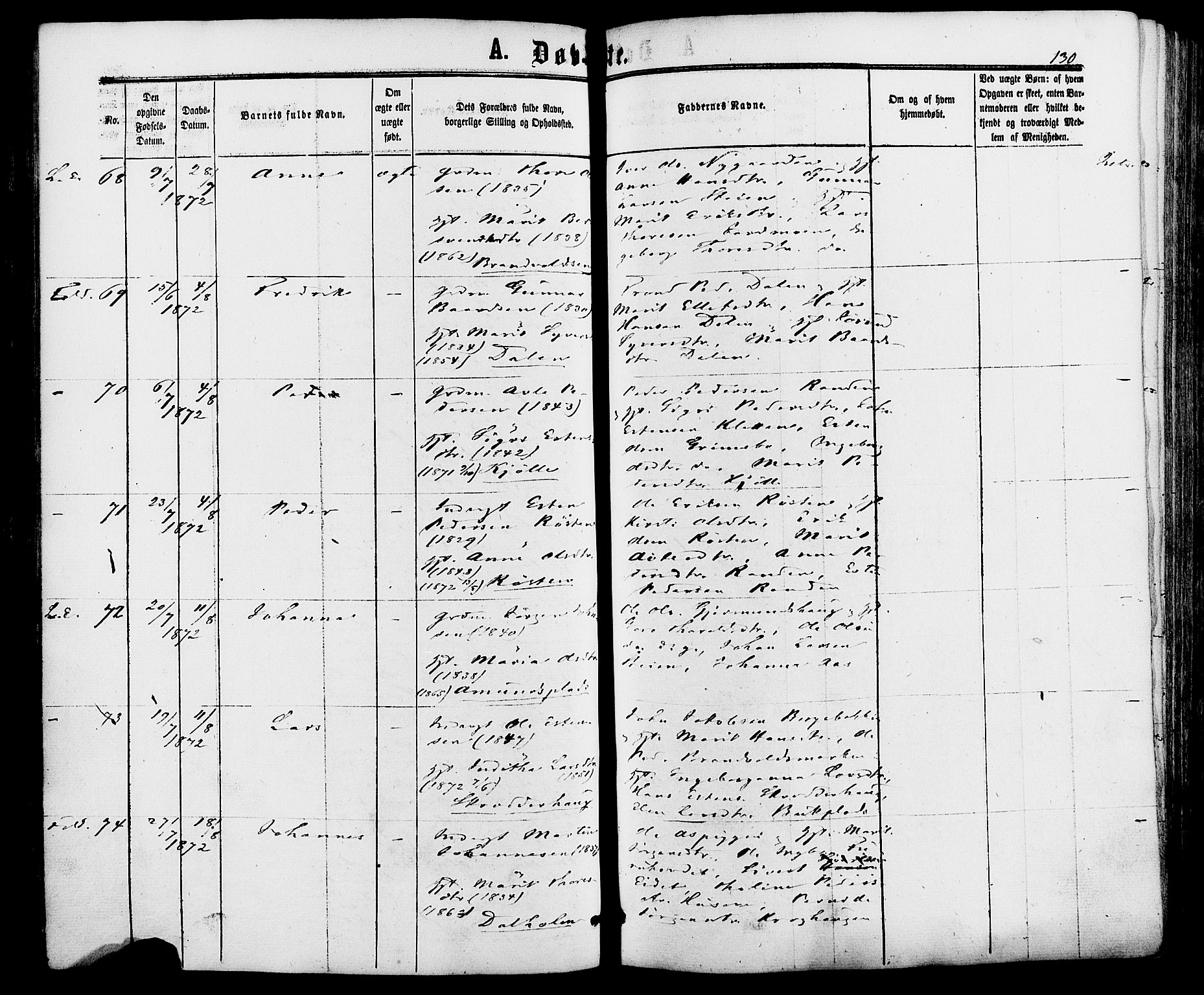 Alvdal prestekontor, SAH/PREST-060/H/Ha/Haa/L0001: Parish register (official) no. 1, 1863-1882, p. 130