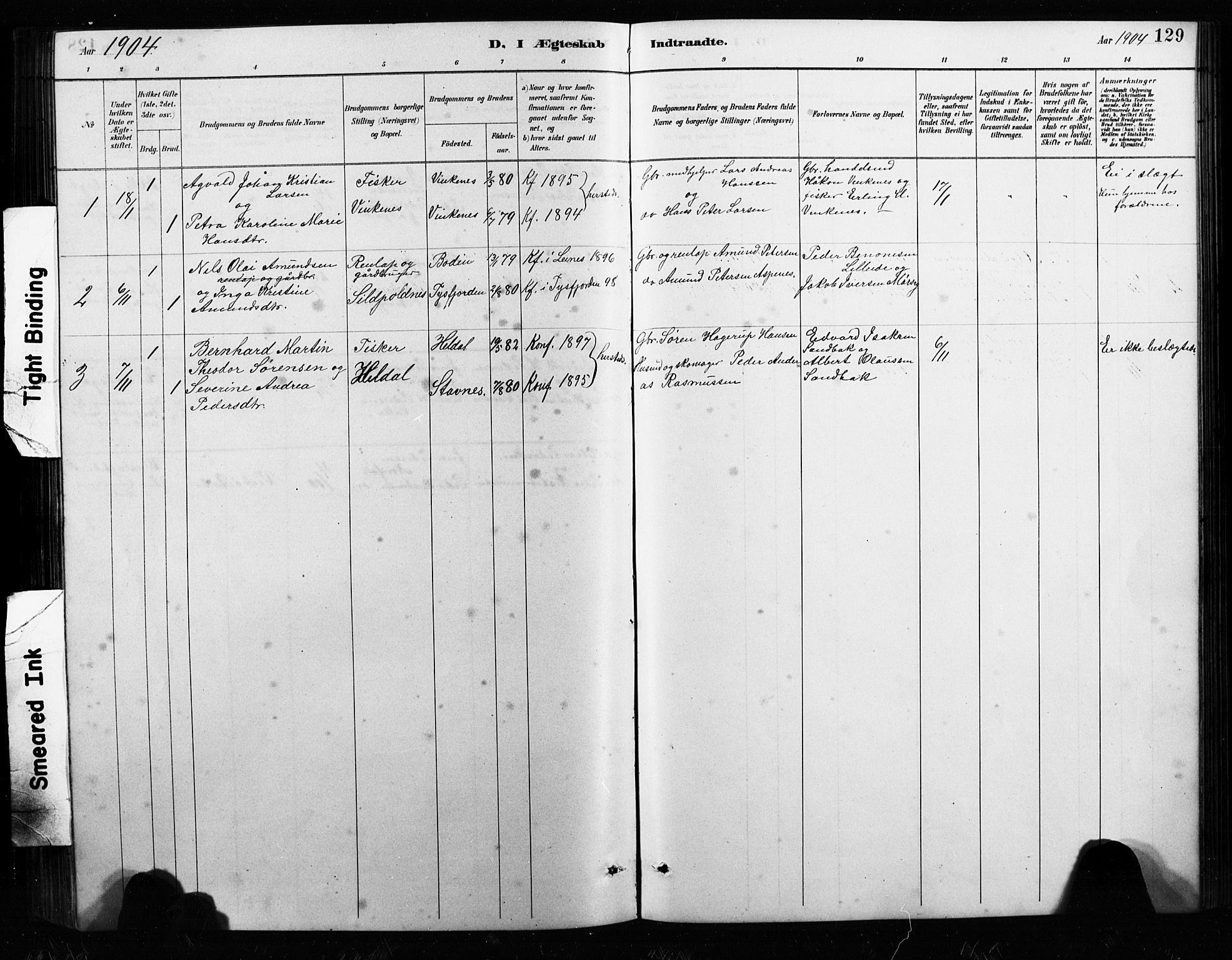 Ministerialprotokoller, klokkerbøker og fødselsregistre - Nordland, AV/SAT-A-1459/858/L0834: Parish register (copy) no. 858C01, 1884-1904, p. 129