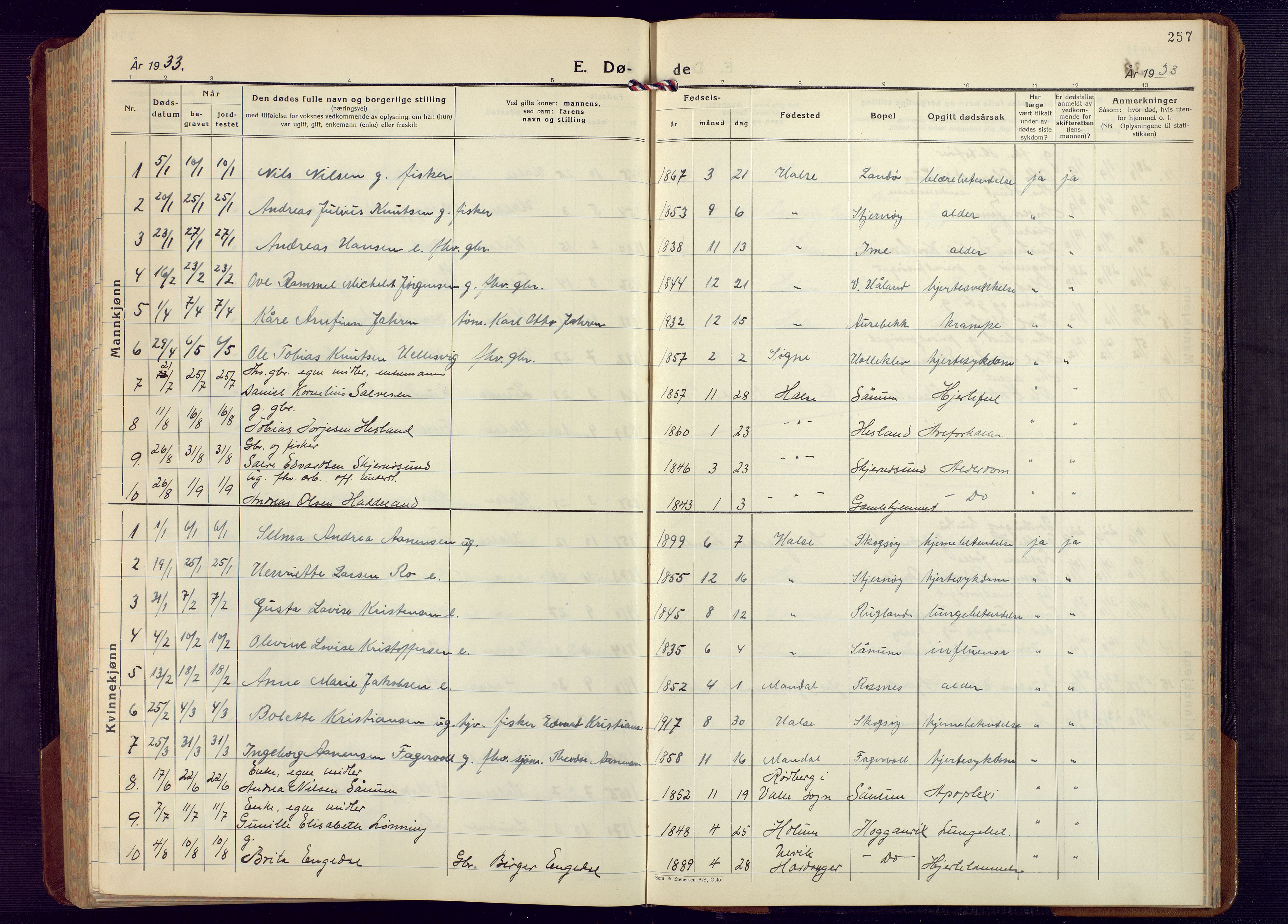 Mandal sokneprestkontor, AV/SAK-1111-0030/F/Fb/Fba/L0014: Parish register (copy) no. B 8, 1932-1952, p. 257