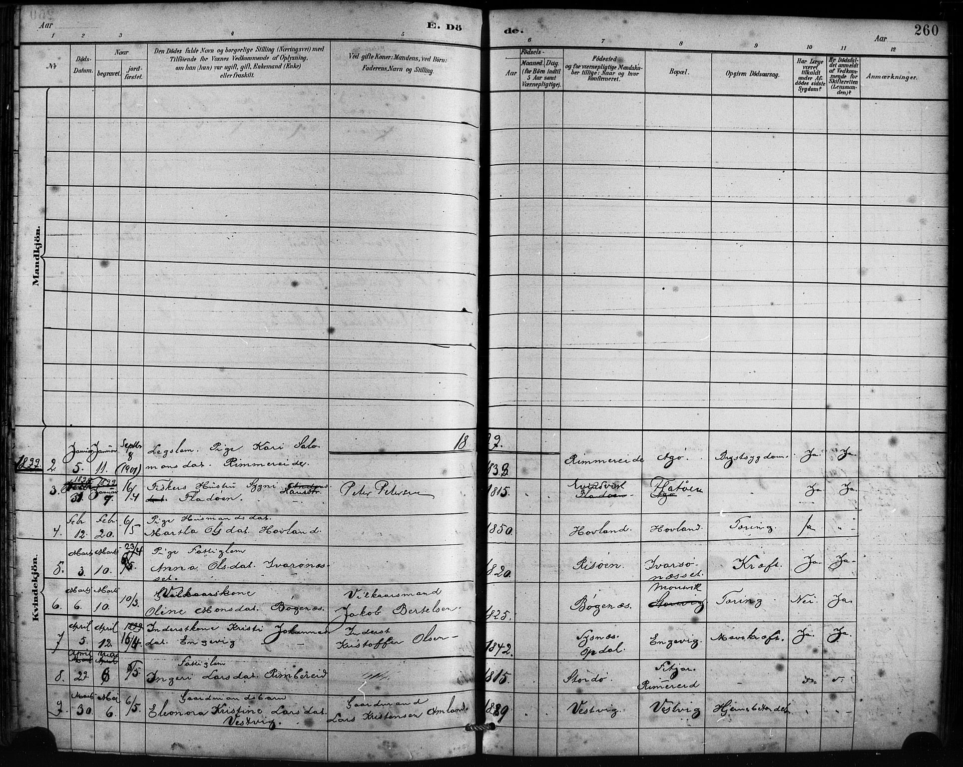 Fitjar sokneprestembete, AV/SAB-A-99926: Parish register (official) no. A 2, 1882-1899, p. 260