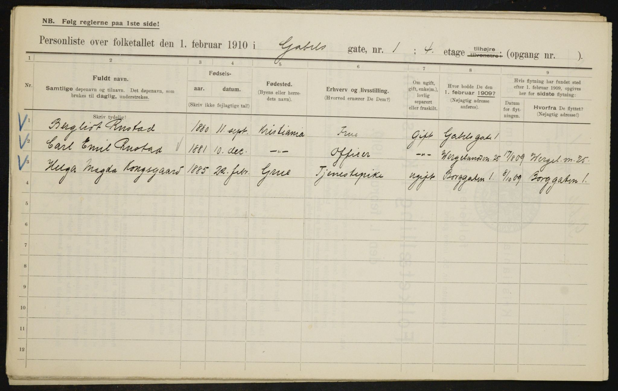 OBA, Municipal Census 1910 for Kristiania, 1910, p. 27116