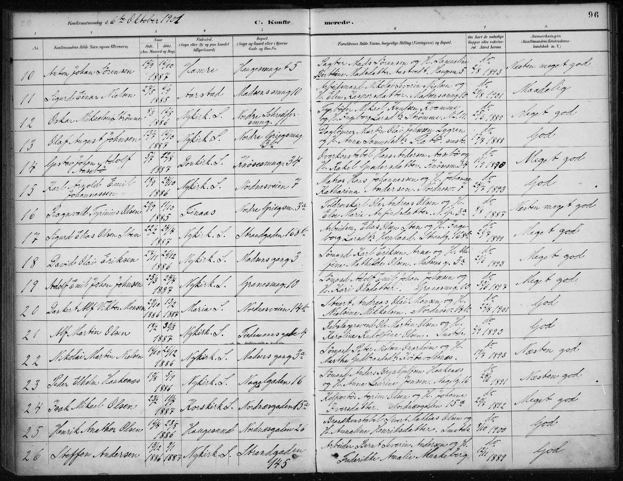 Nykirken Sokneprestembete, AV/SAB-A-77101/H/Haa/L0027: Parish register (official) no. C 6, 1886-1913, p. 96