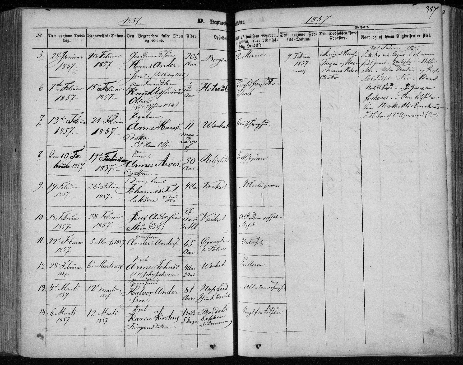 Holla kirkebøker, SAKO/A-272/F/Fa/L0005: Parish register (official) no. 5, 1849-1860, p. 357