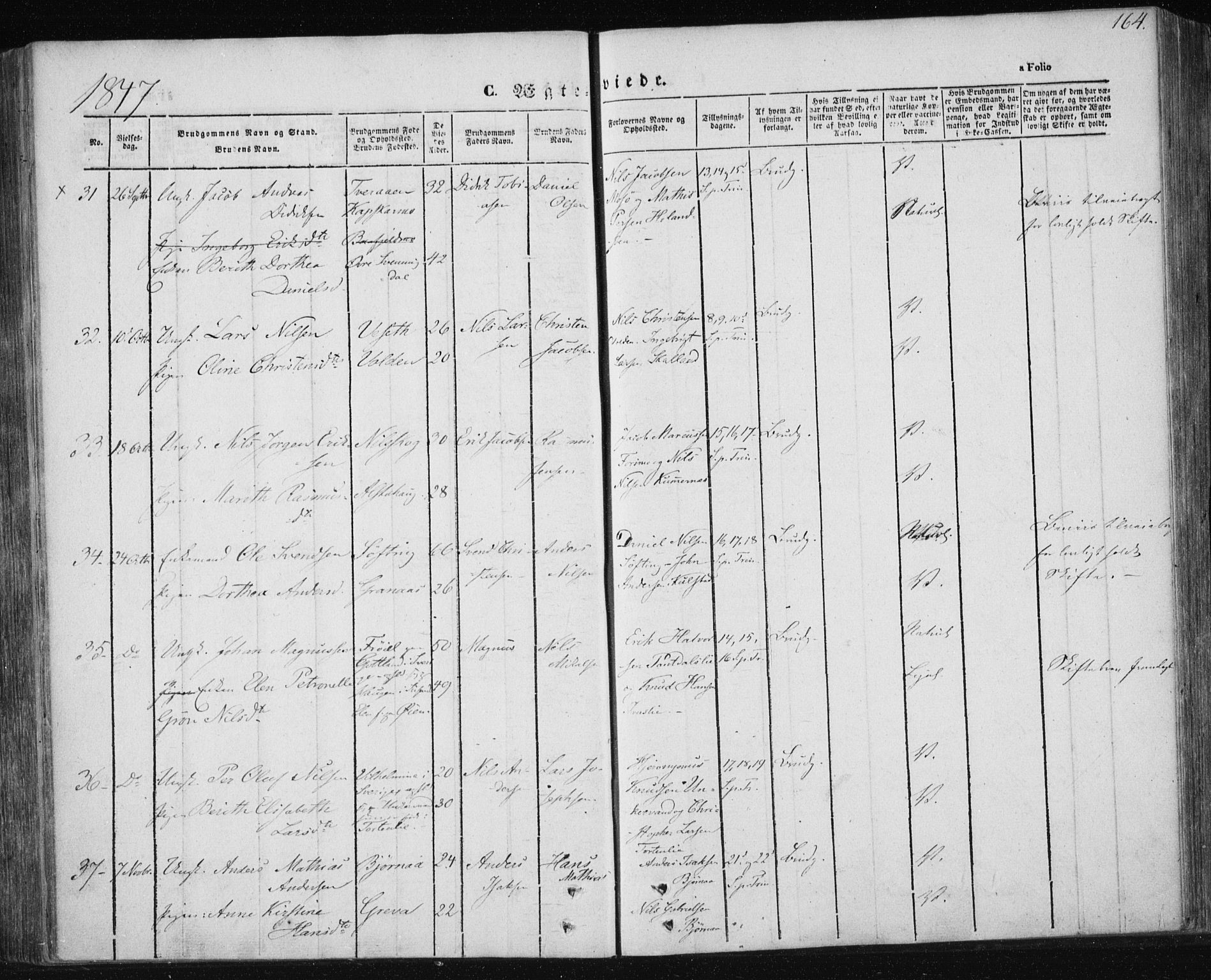 Ministerialprotokoller, klokkerbøker og fødselsregistre - Nordland, AV/SAT-A-1459/820/L0291: Parish register (official) no. 820A12, 1846-1854, p. 164