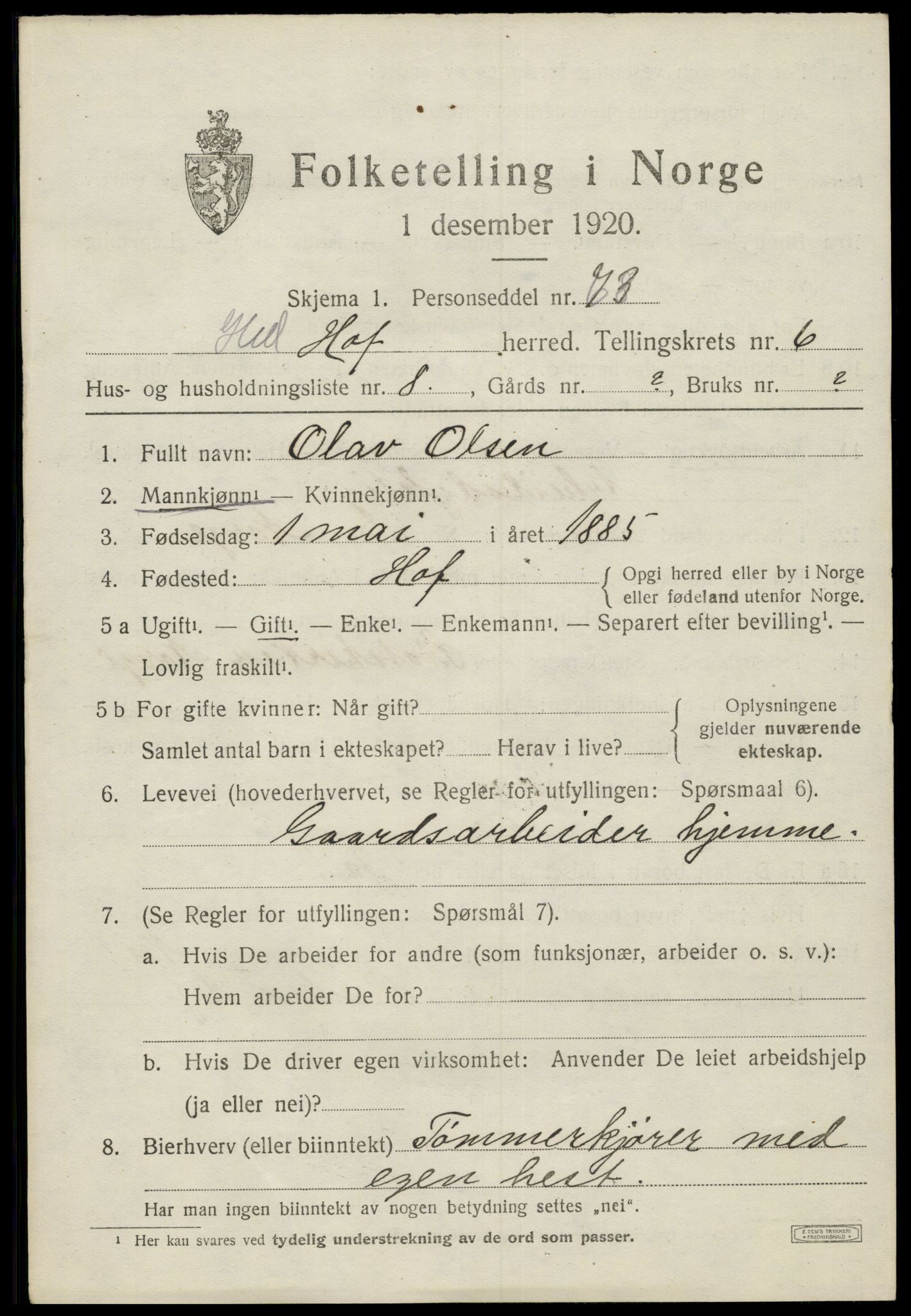 SAH, 1920 census for Hof, 1920, p. 7715