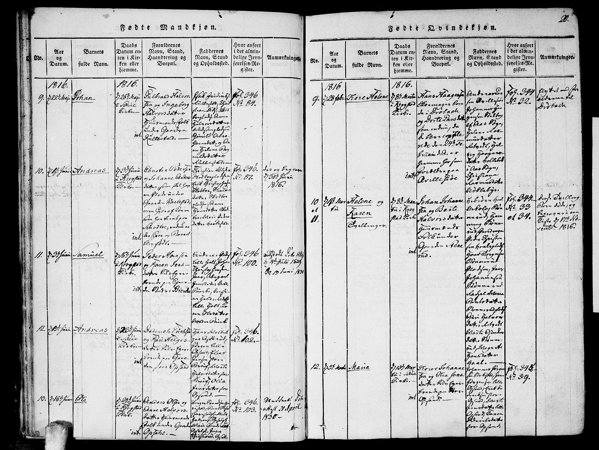 Kråkstad prestekontor Kirkebøker, SAO/A-10125a/F/Fa/L0003: Parish register (official) no. I 3, 1813-1824, p. 20